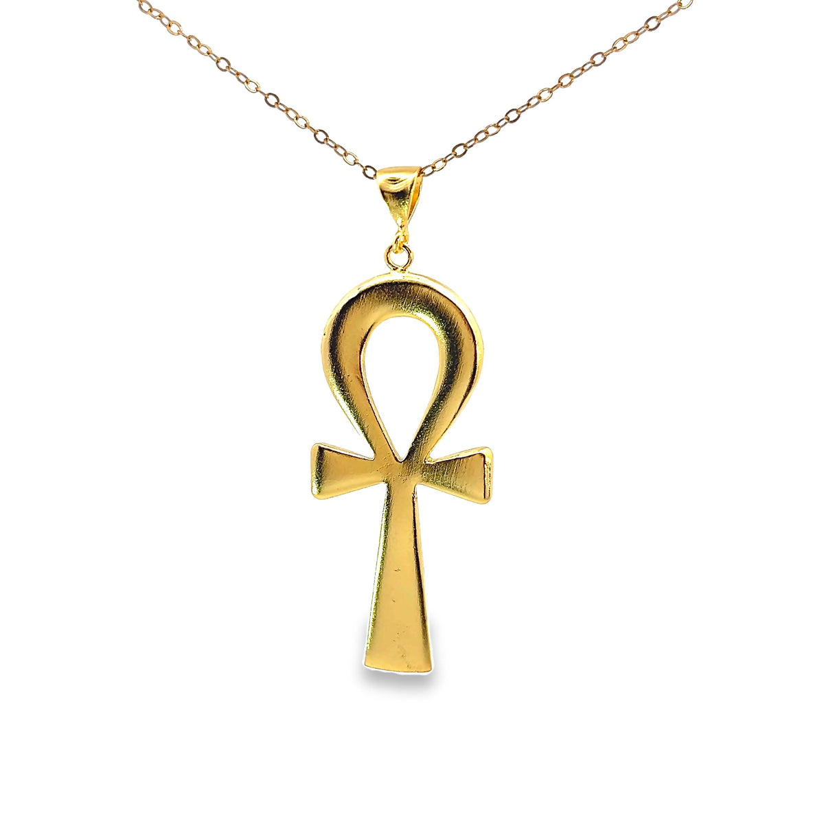 Gold Plated Bronze Ankh Necklace & Earring Set