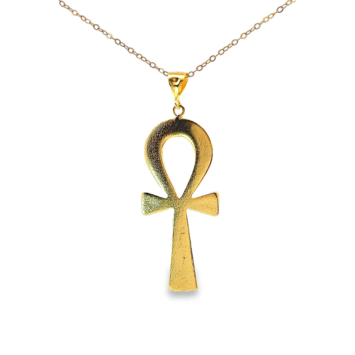 Gold Plated Bronze Ankh Necklace & Earring Set