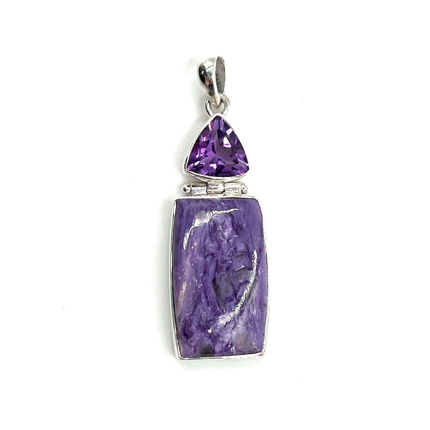 Sterling Silver Amethyst & Charoite Square Pendants