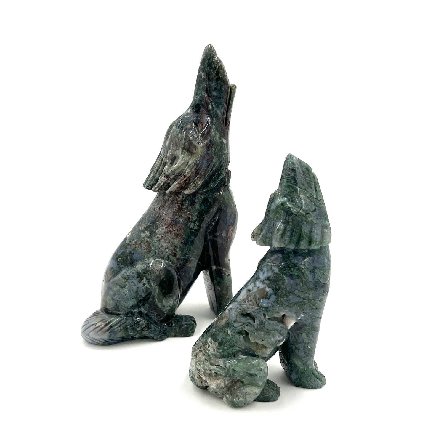 Moss Agate Howling Wolves