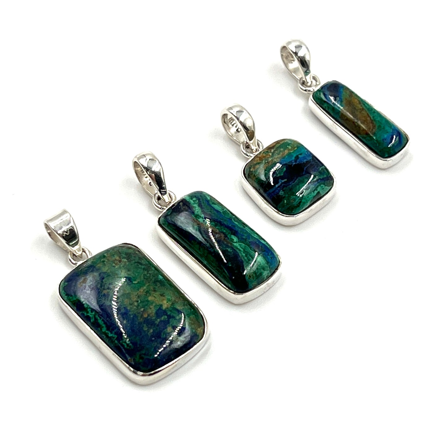 Sterling Silver Azurite Malachite Rectangle Pendants