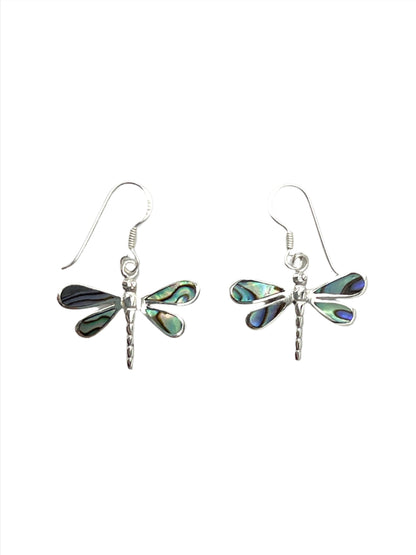 Sterling Silver Shell Dragonfly Earrings
