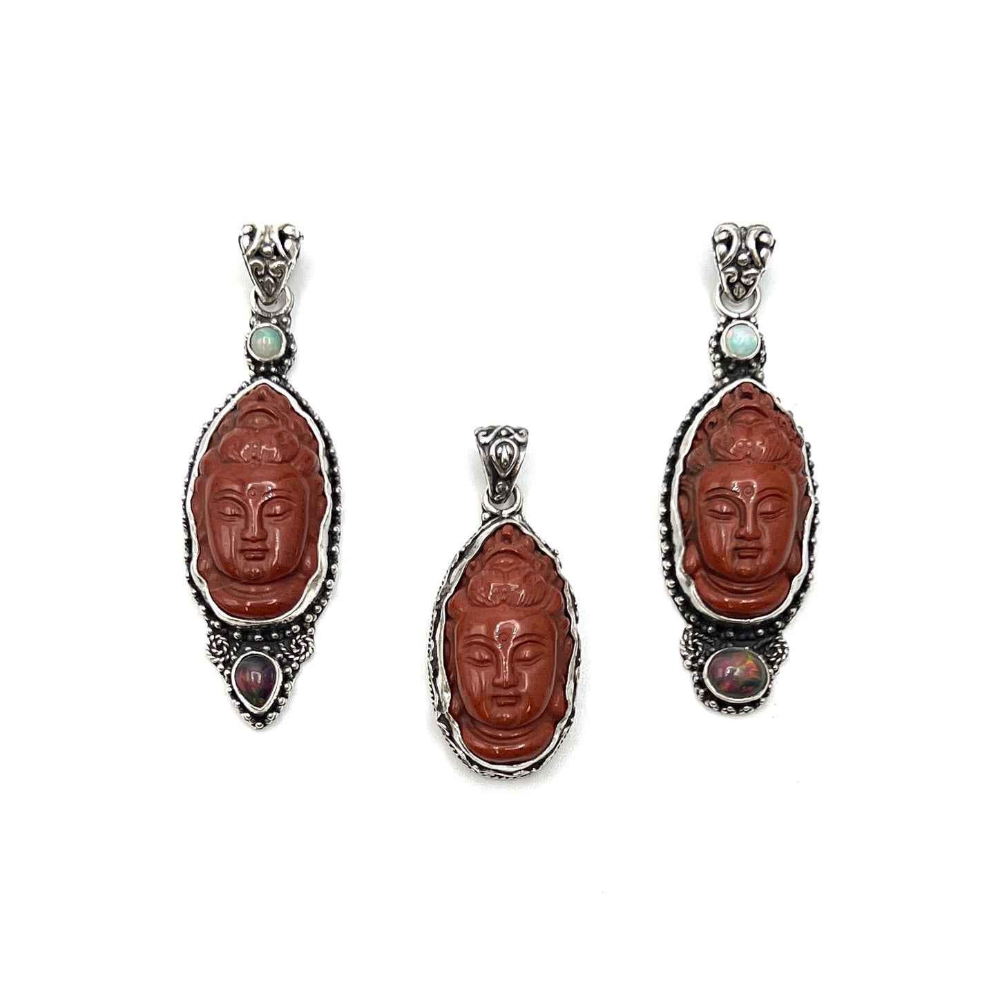 Red Jasper & Opal Quan Yin Pendants