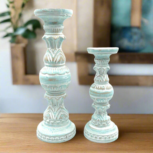 Carved Ball Candle Stands