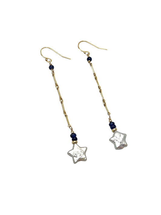 Star Pearl & Sapphire Gold Filled Earrings