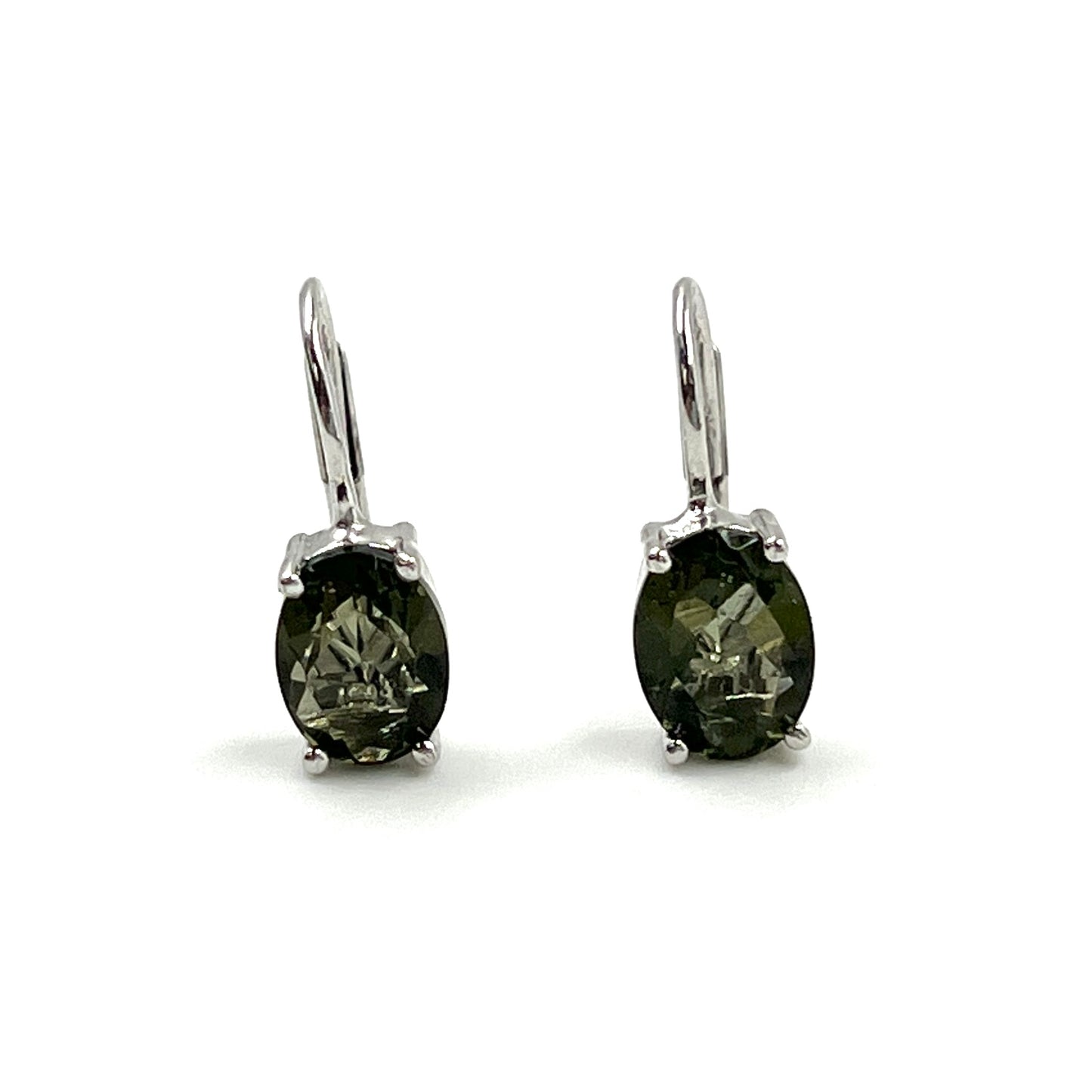 Sterling Silver Faceted Moldavite Oval Earrings