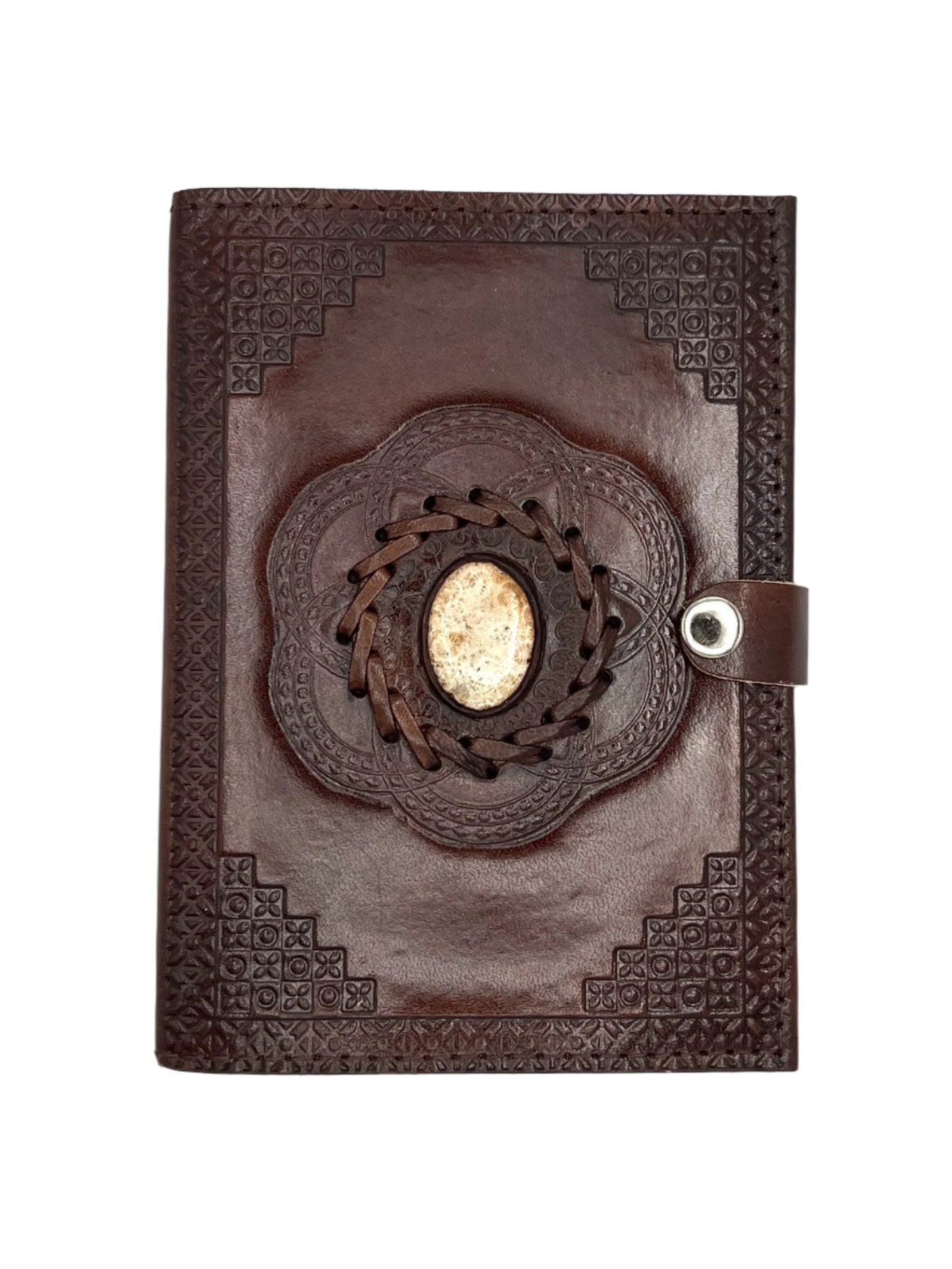 Camel Leather Gemstone Journal | Lotus | 7" x 5" x 1/2"