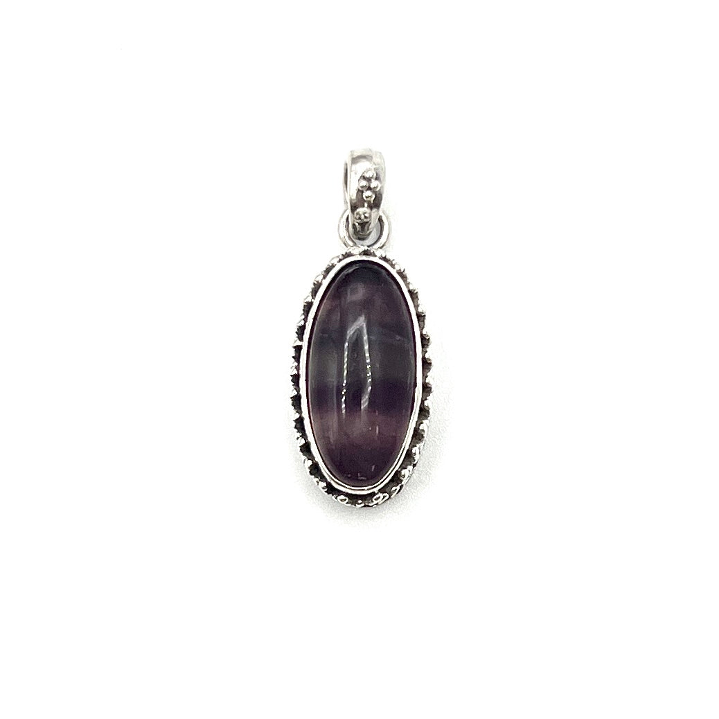 Sterling Silver Beaded Fluorite Oval Pendants