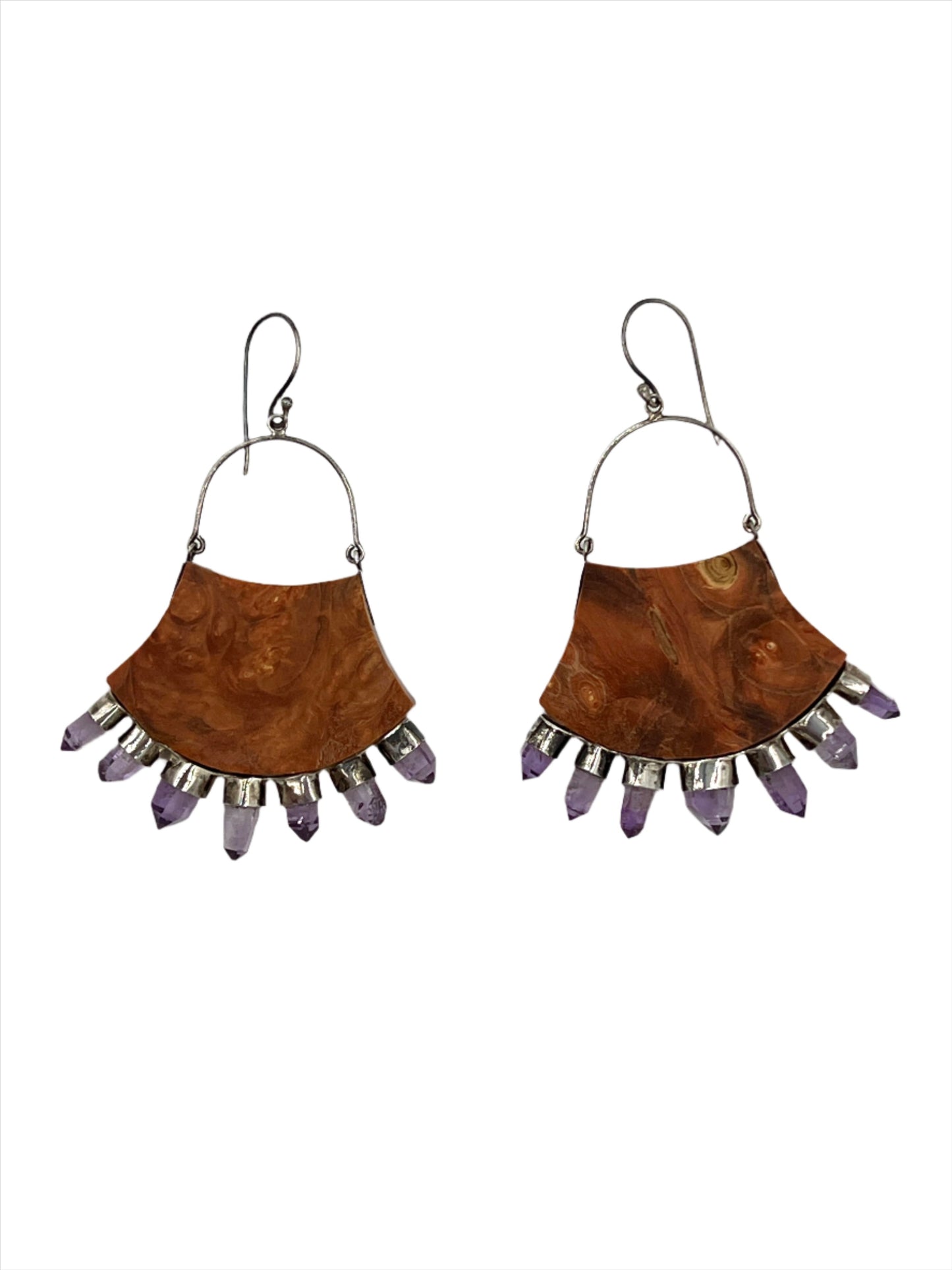 Sterling Silver Vericruz Amethyst & Burl Wood Earrings