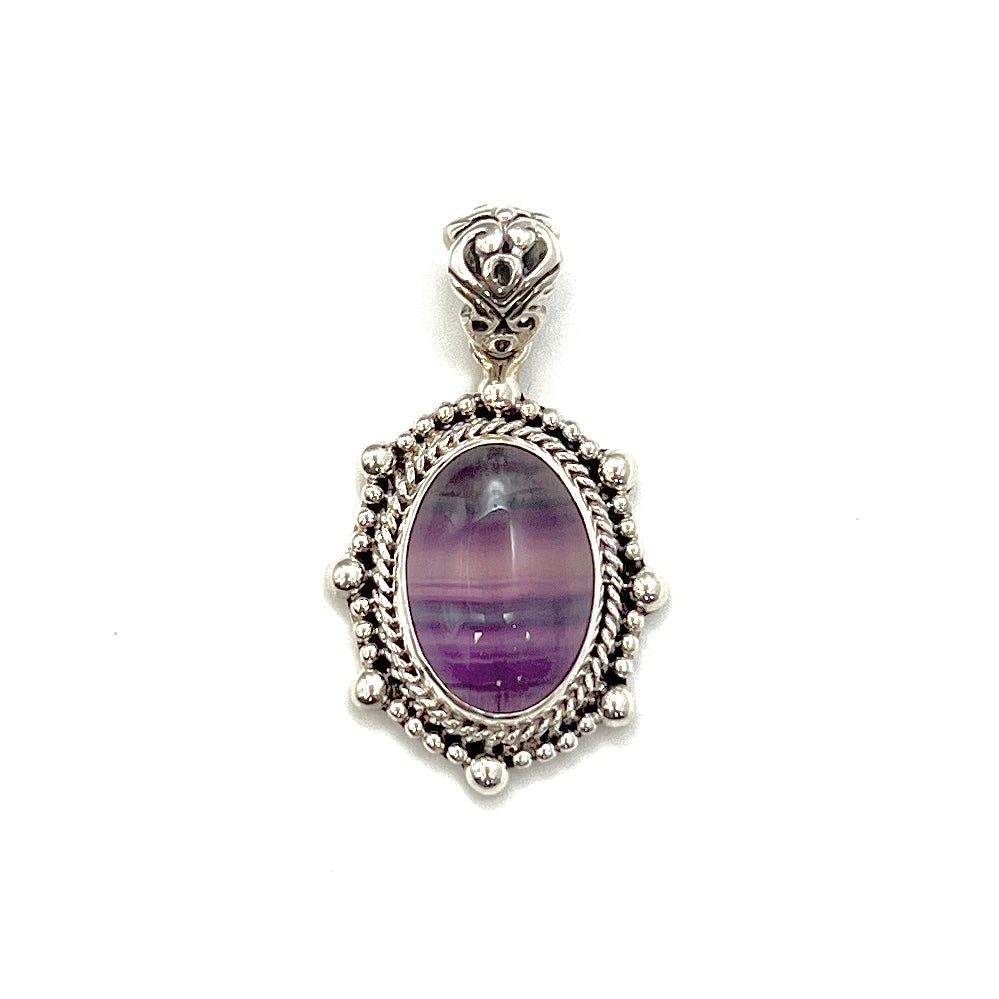 Sterling Silver Beaded Fluorite Oval Pendants