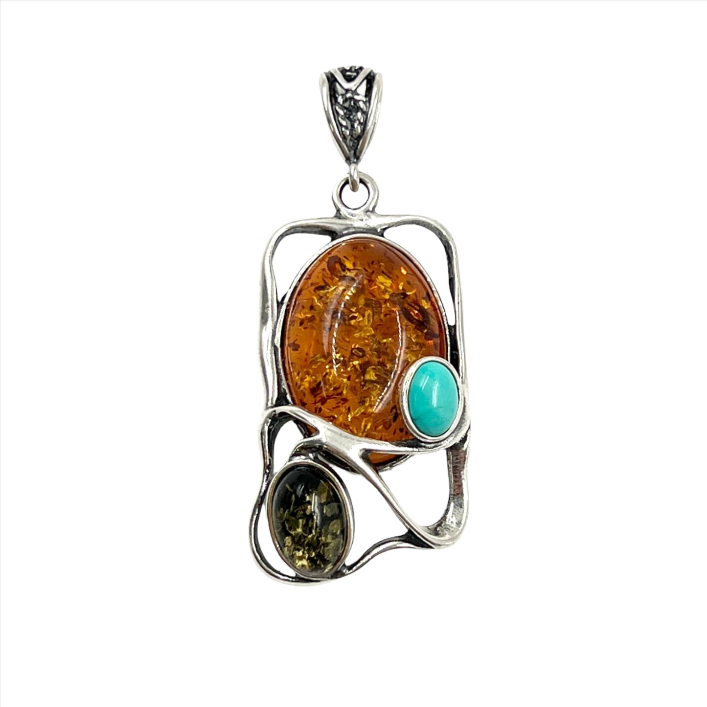 Sterling Silver Multi Amber Framed Pendants