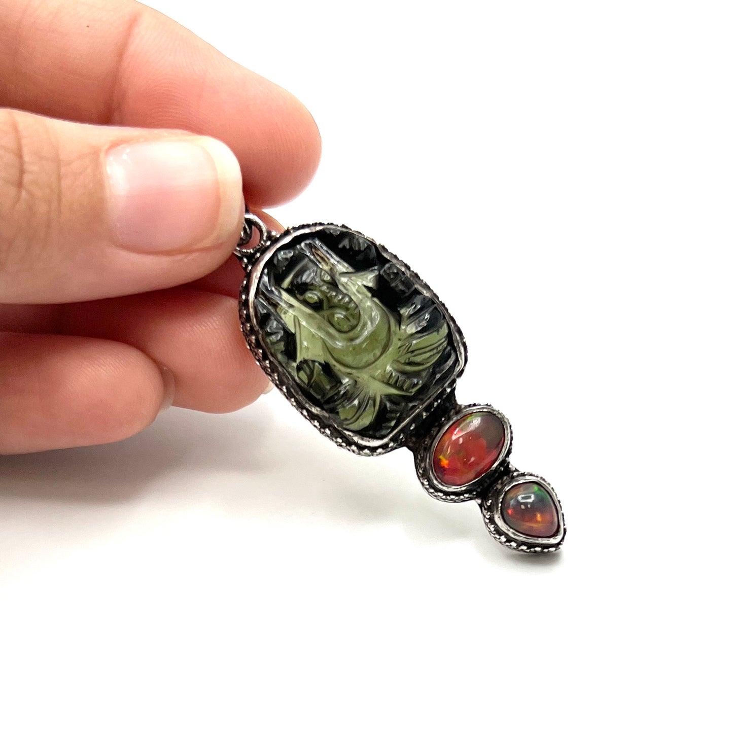 Ganesh Moldavite & Opal Pendants