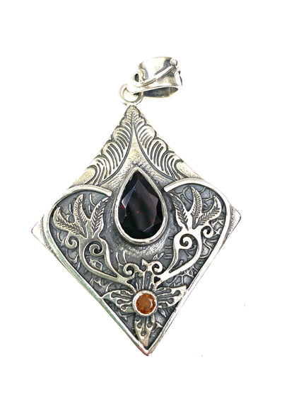 Sterling Silver Hand carved Diamond Shape Pendants