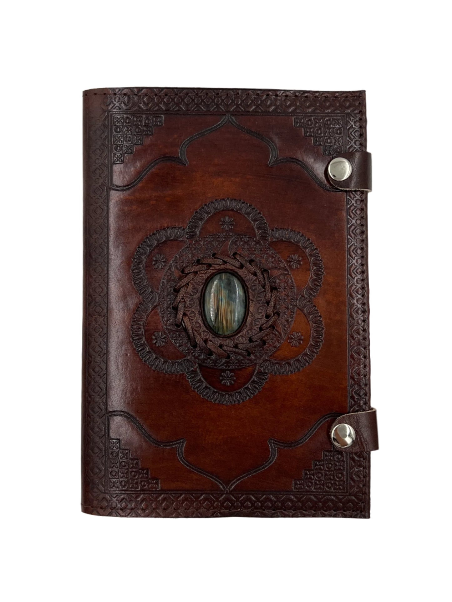 Camel Leather Gemstone Journal | Framed Flower | 9" x 6" x 1/2"