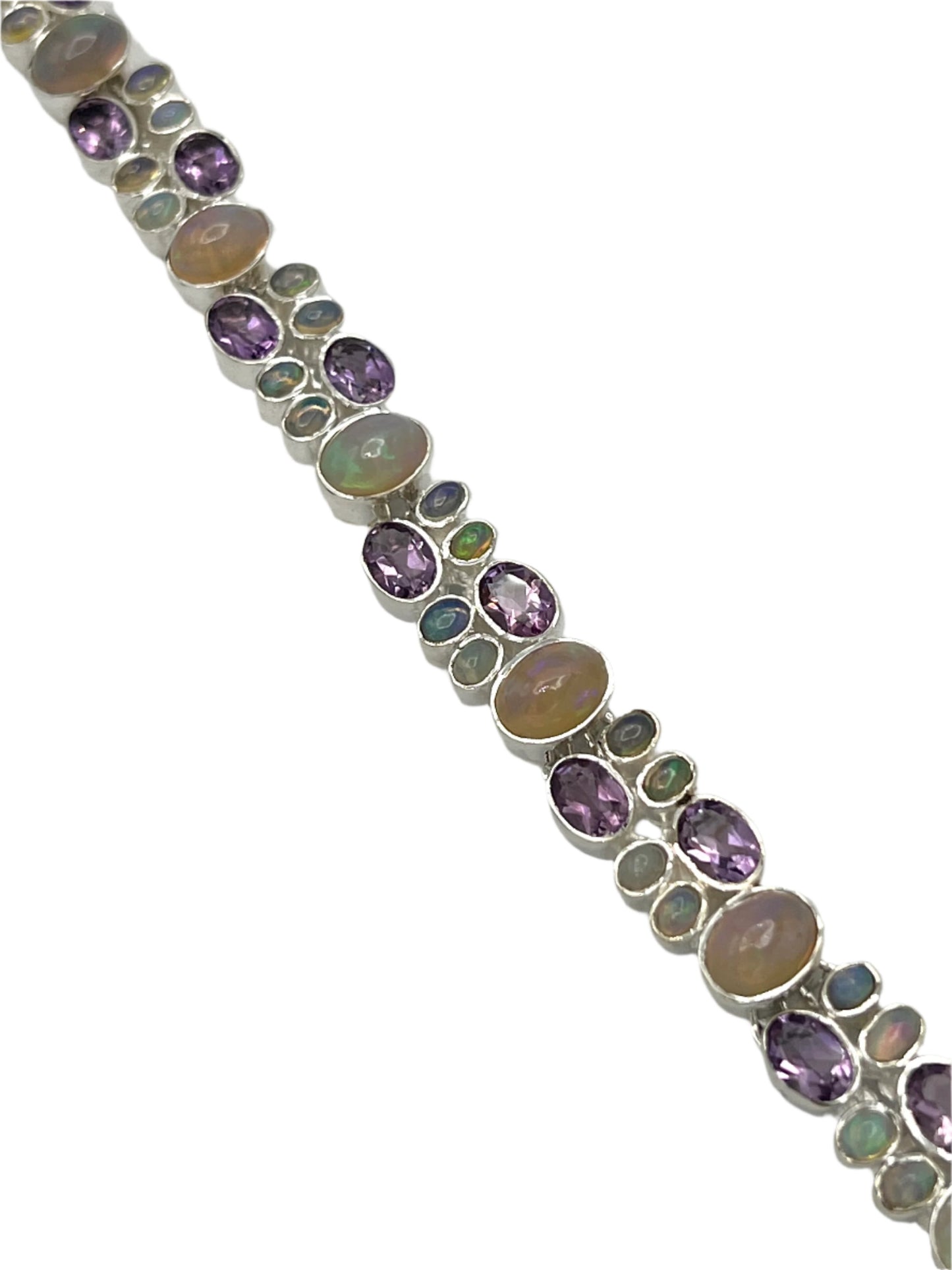 Sterling Silver Ethiopian Opal & Amethyst Bracelet