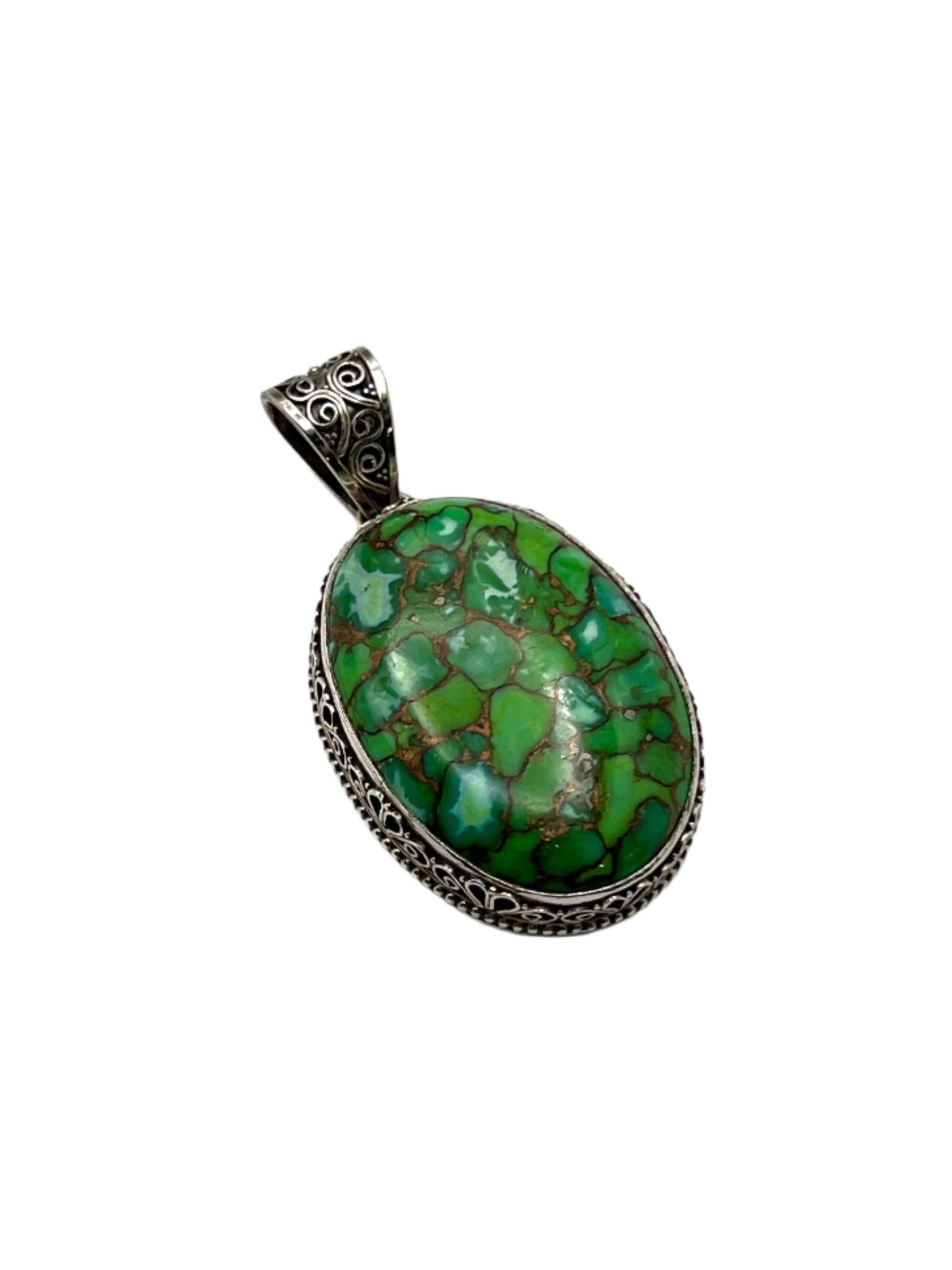 Sterling Silver Filigree Large Green Turquoise Pendants