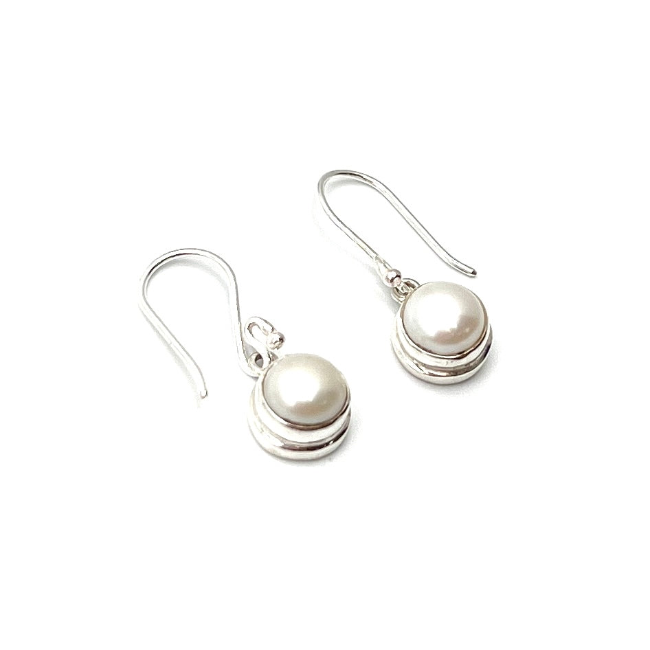 Sterling Silver Round Pearl Earrings