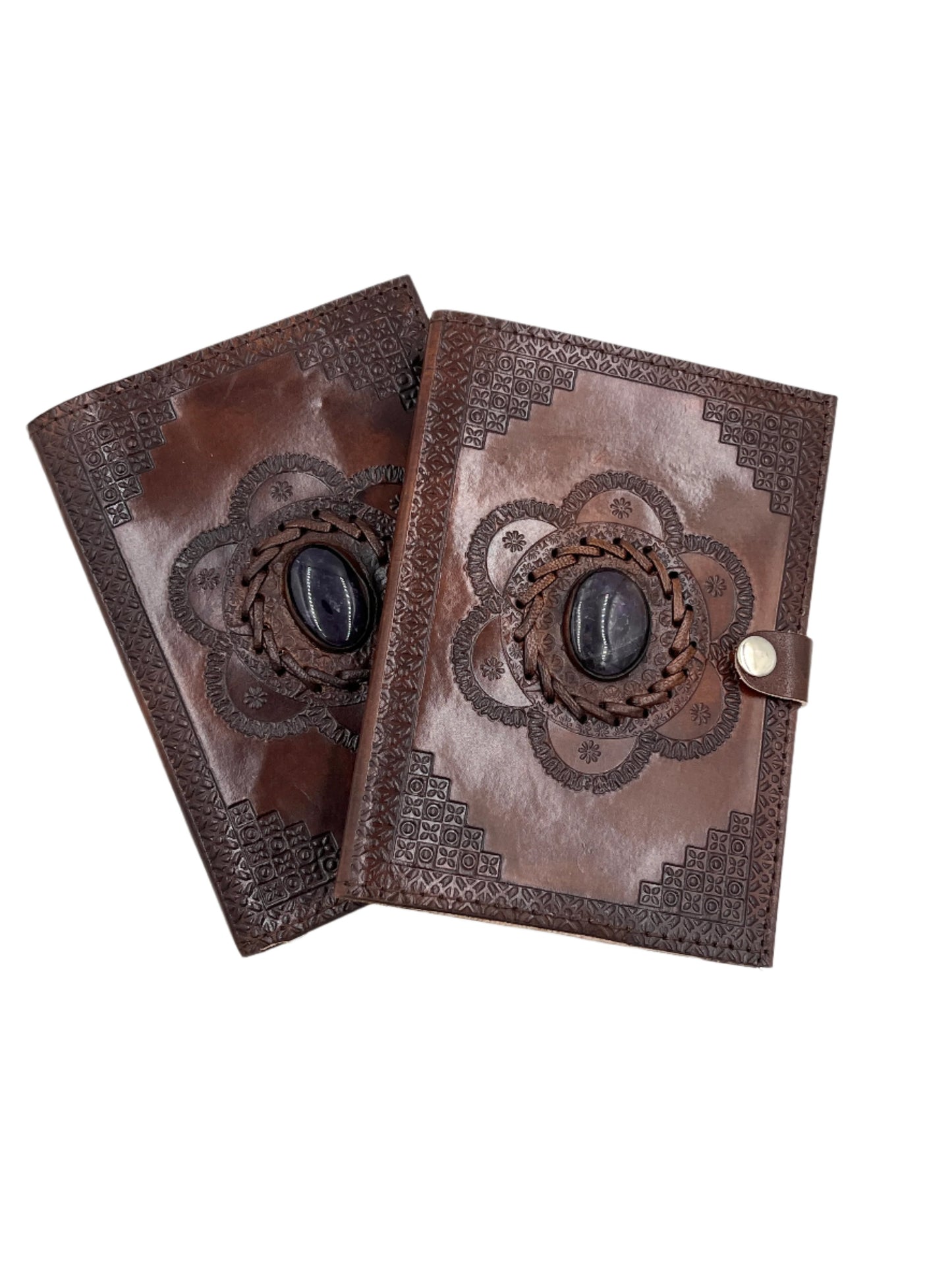 Camel Leather Gemstone Journal | Flower | 7" x 5" x 1/2"