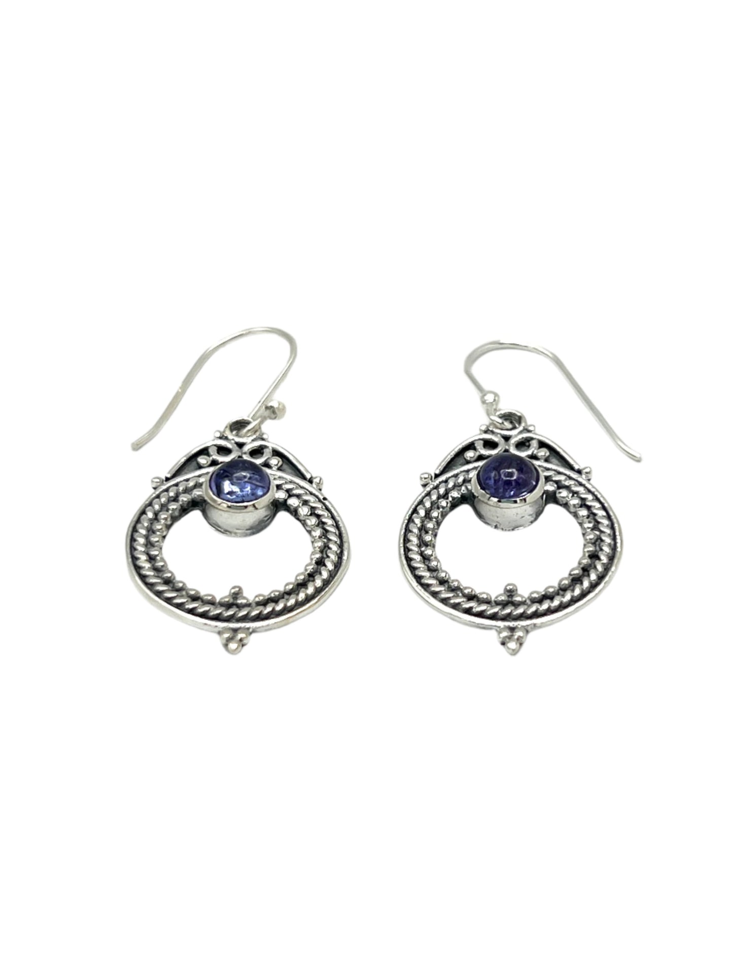 Sterling Silver Tanzanite Circle Twist Earrings