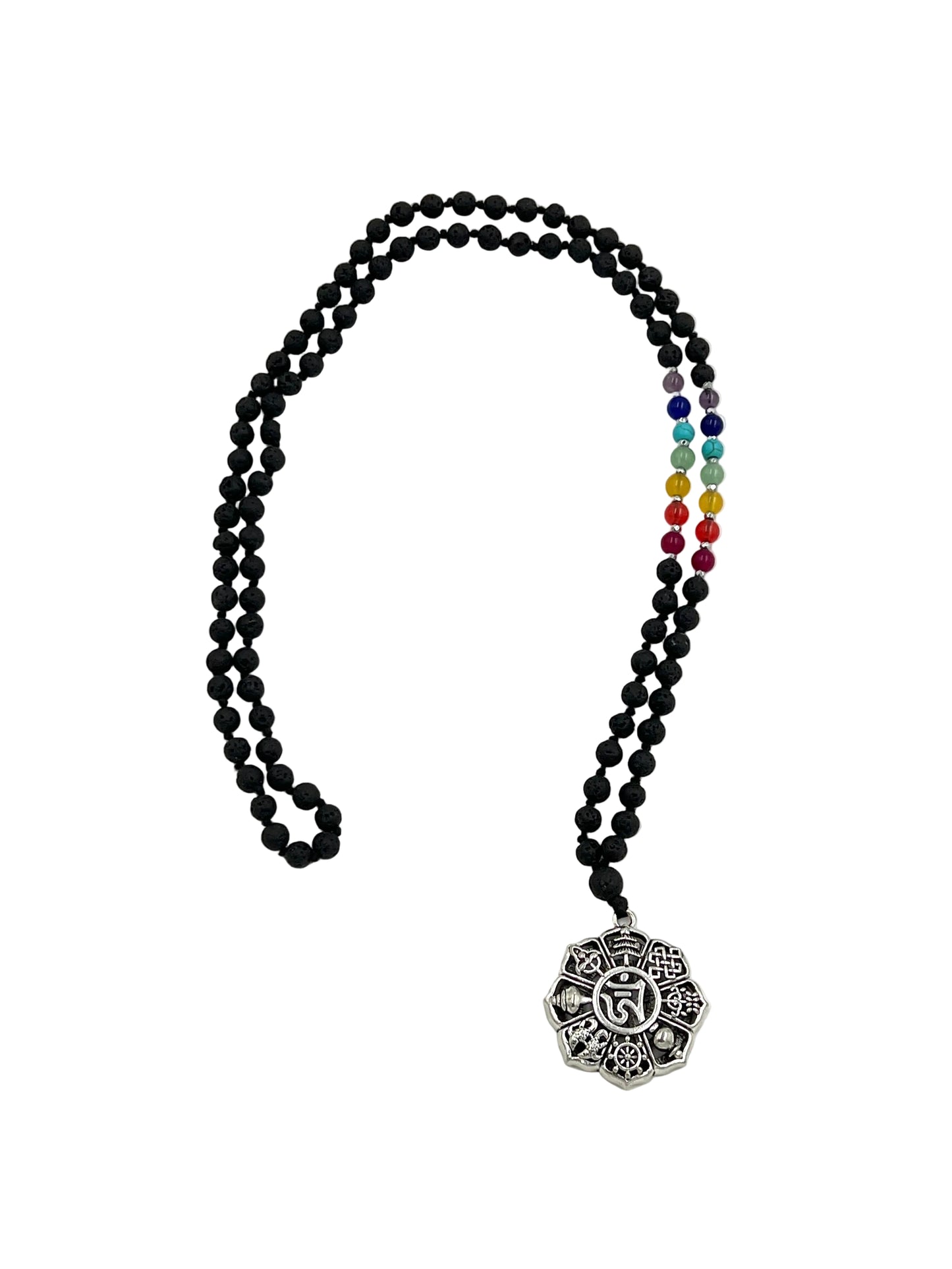 Hand knotted Lava Stone Astamangala Charka Mala