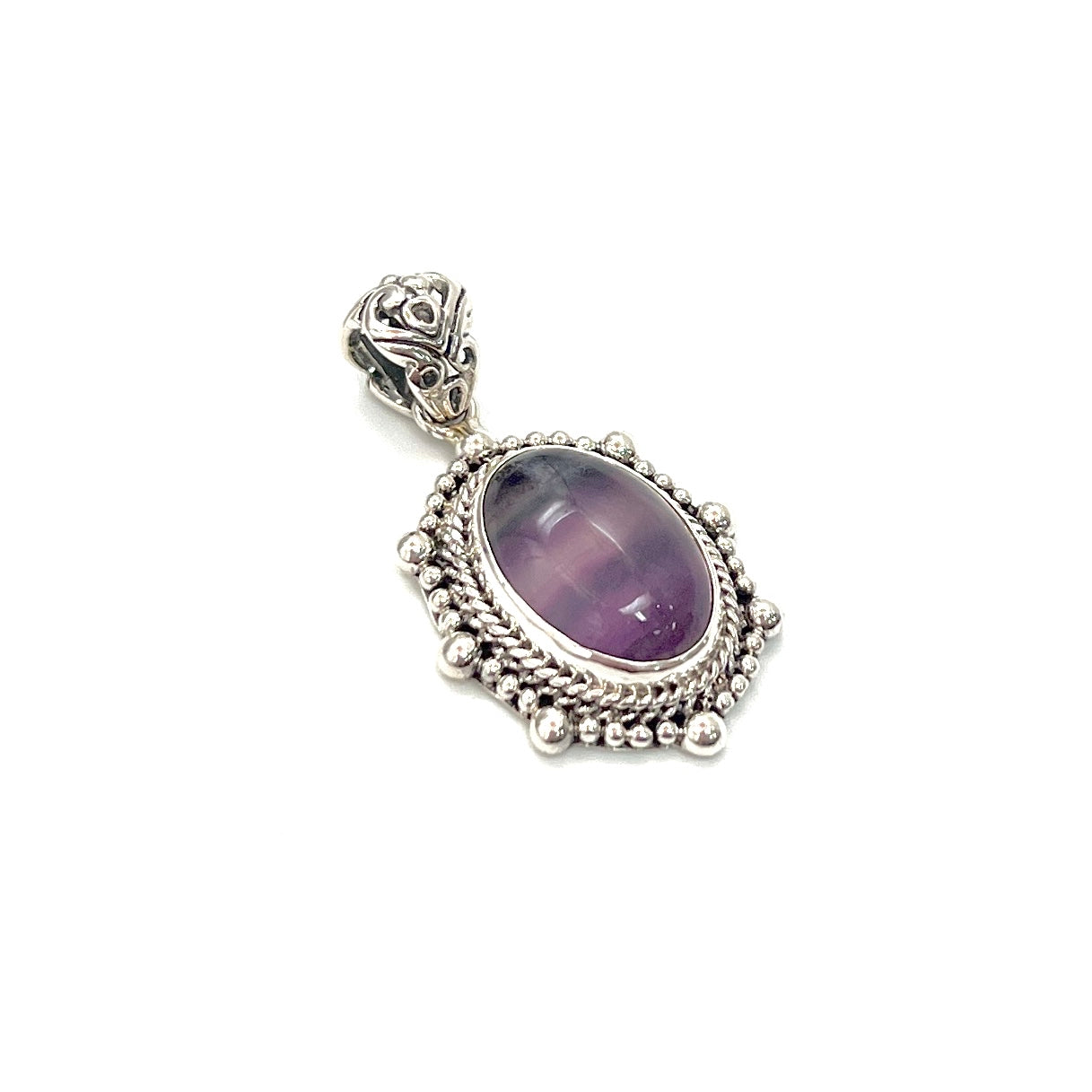 Sterling Silver Beaded Fluorite Oval Pendants