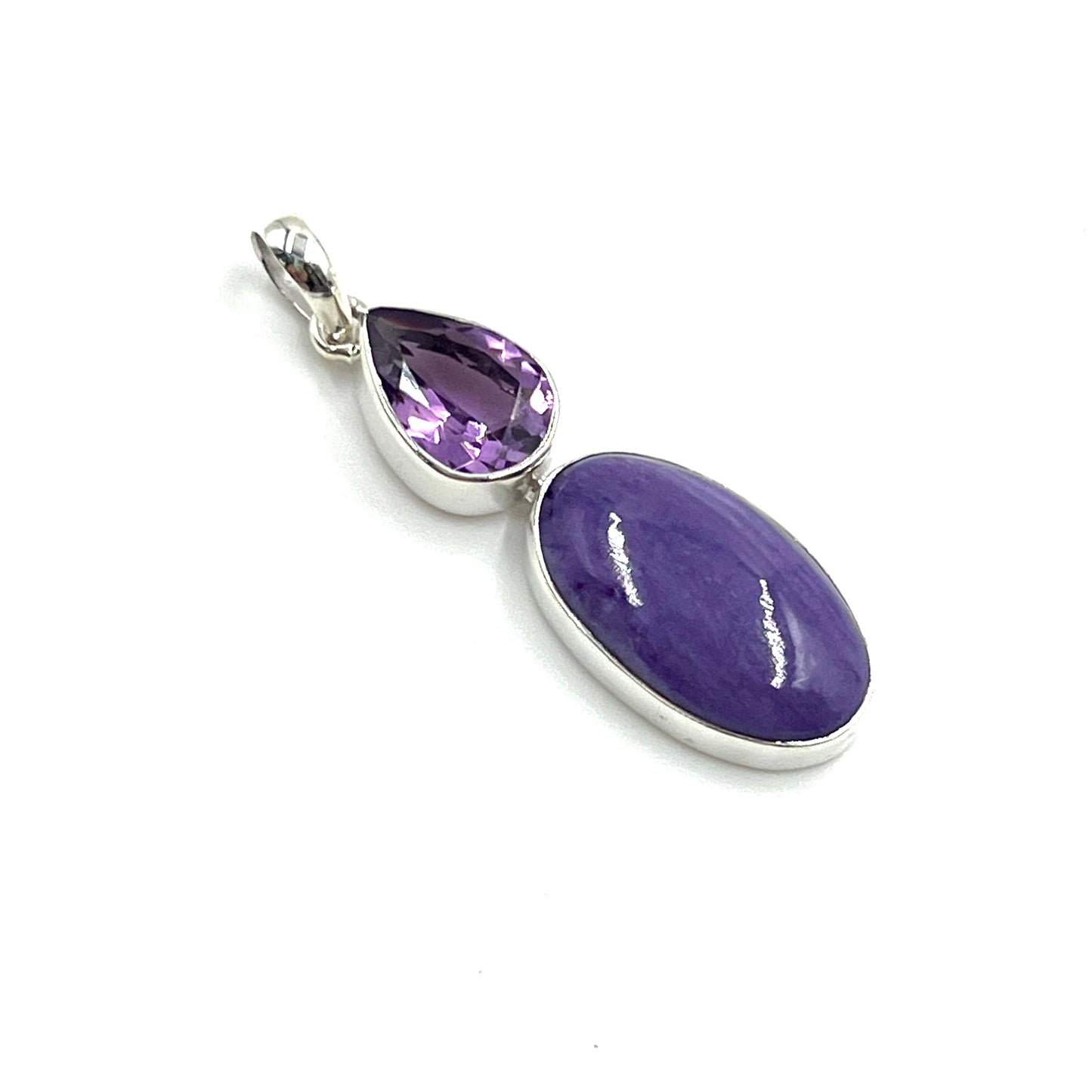 Sterling Silver Amethyst & Charoite Oval Pendants