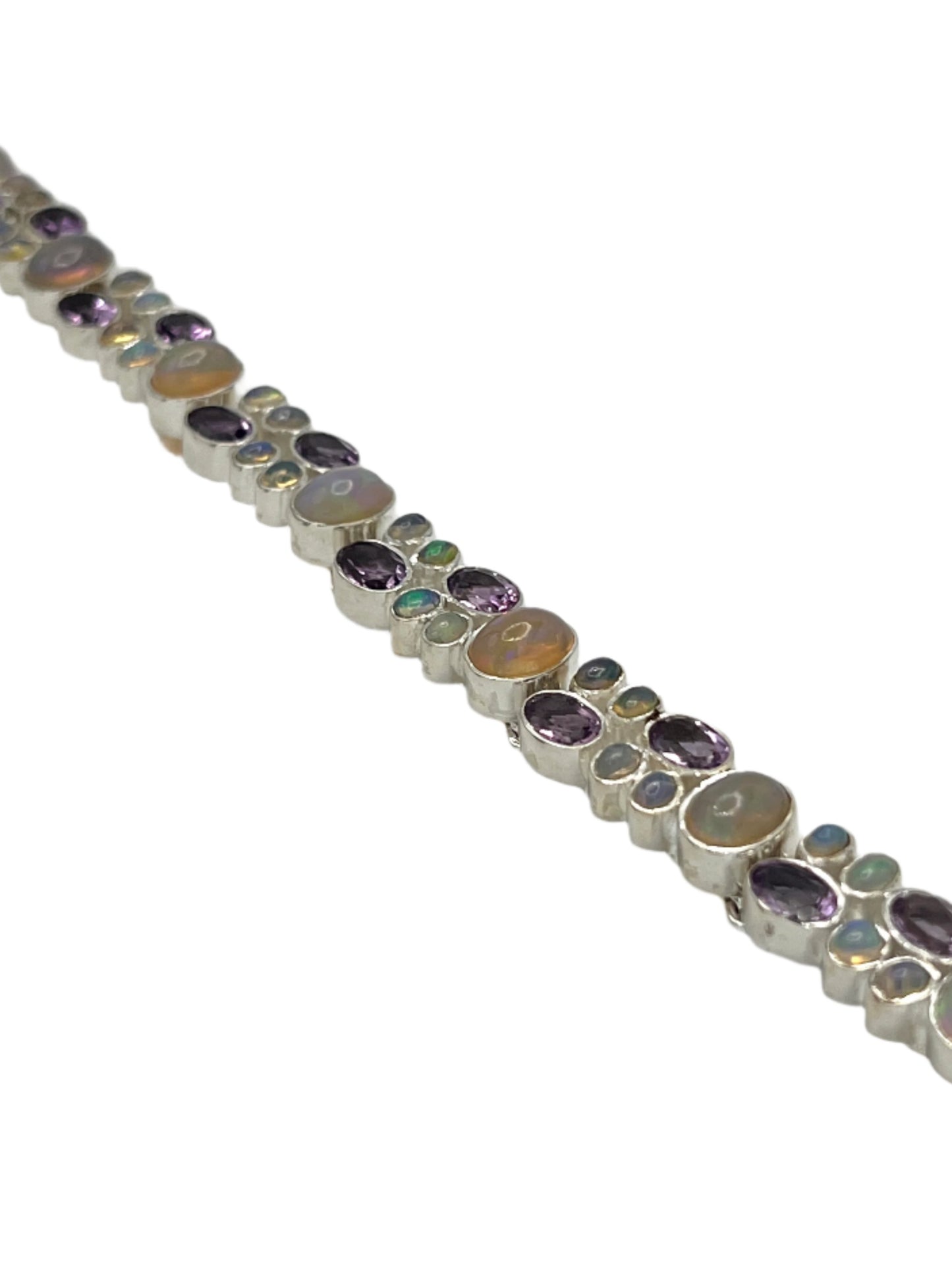 Sterling Silver Ethiopian Opal & Amethyst Bracelet