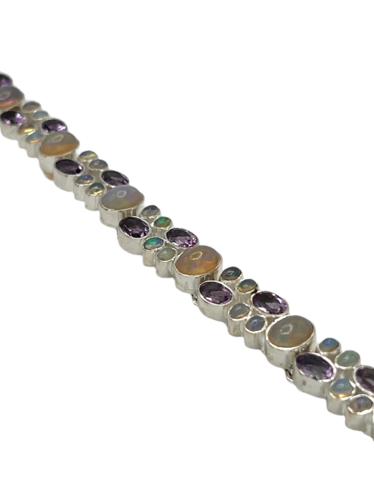 Sterling Silver Ethiopian Opal & Amethyst Bracelet