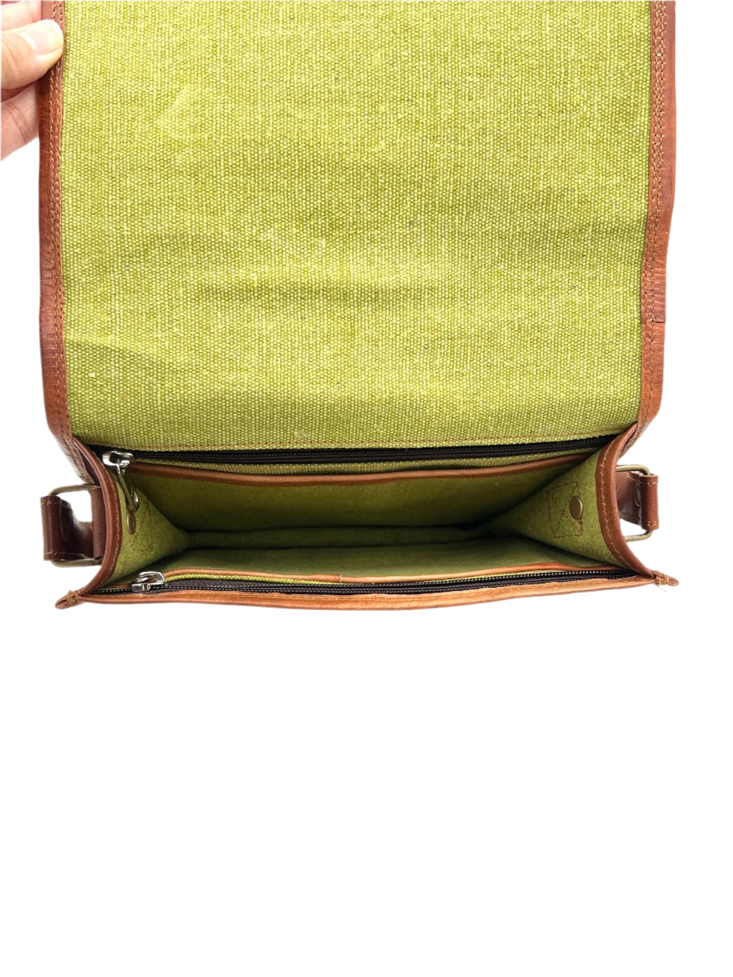 Camel Leather Cross Body Saddle Bag