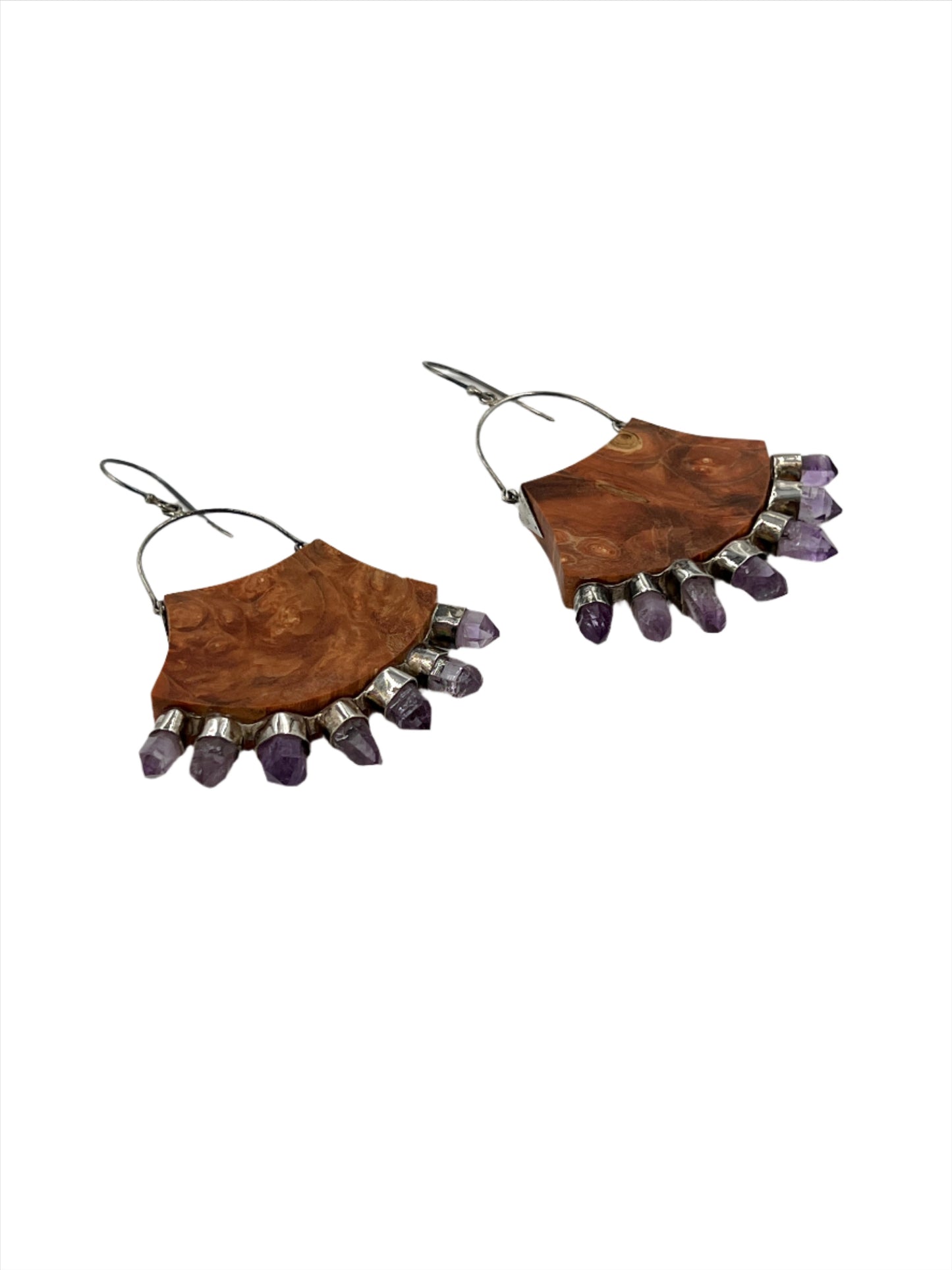 Sterling Silver Vericruz Amethyst & Burl Wood Earrings