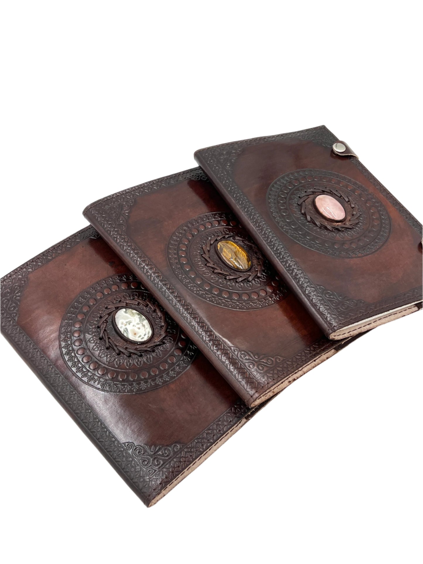 Camel Leather Gemstone Journal | Circle Mandala | 9" x 6" x 1/2"