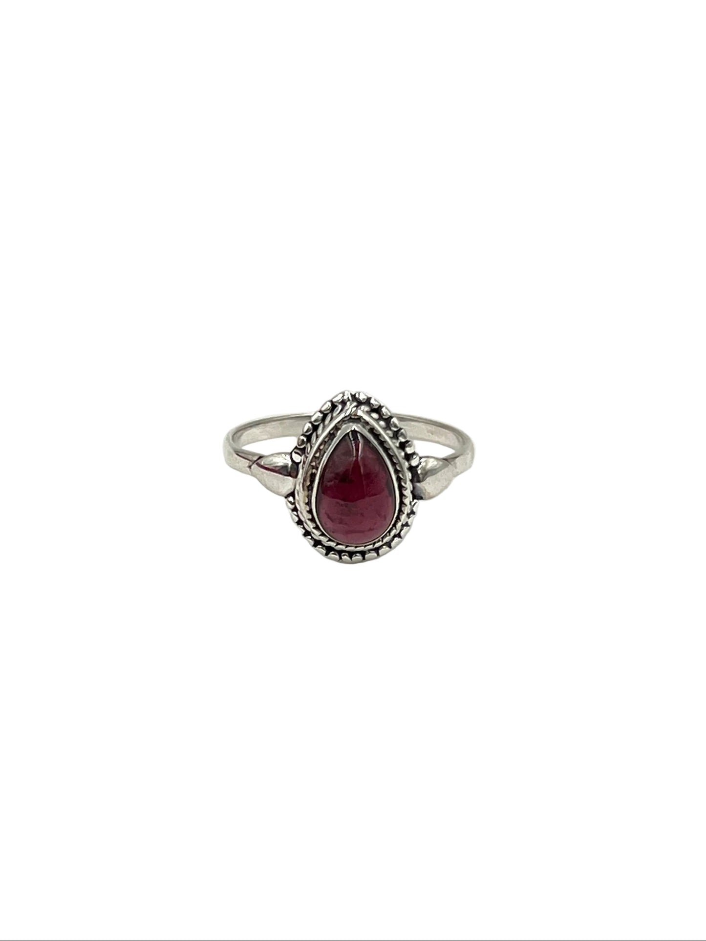 Beaded Teardrop Garnet Ring