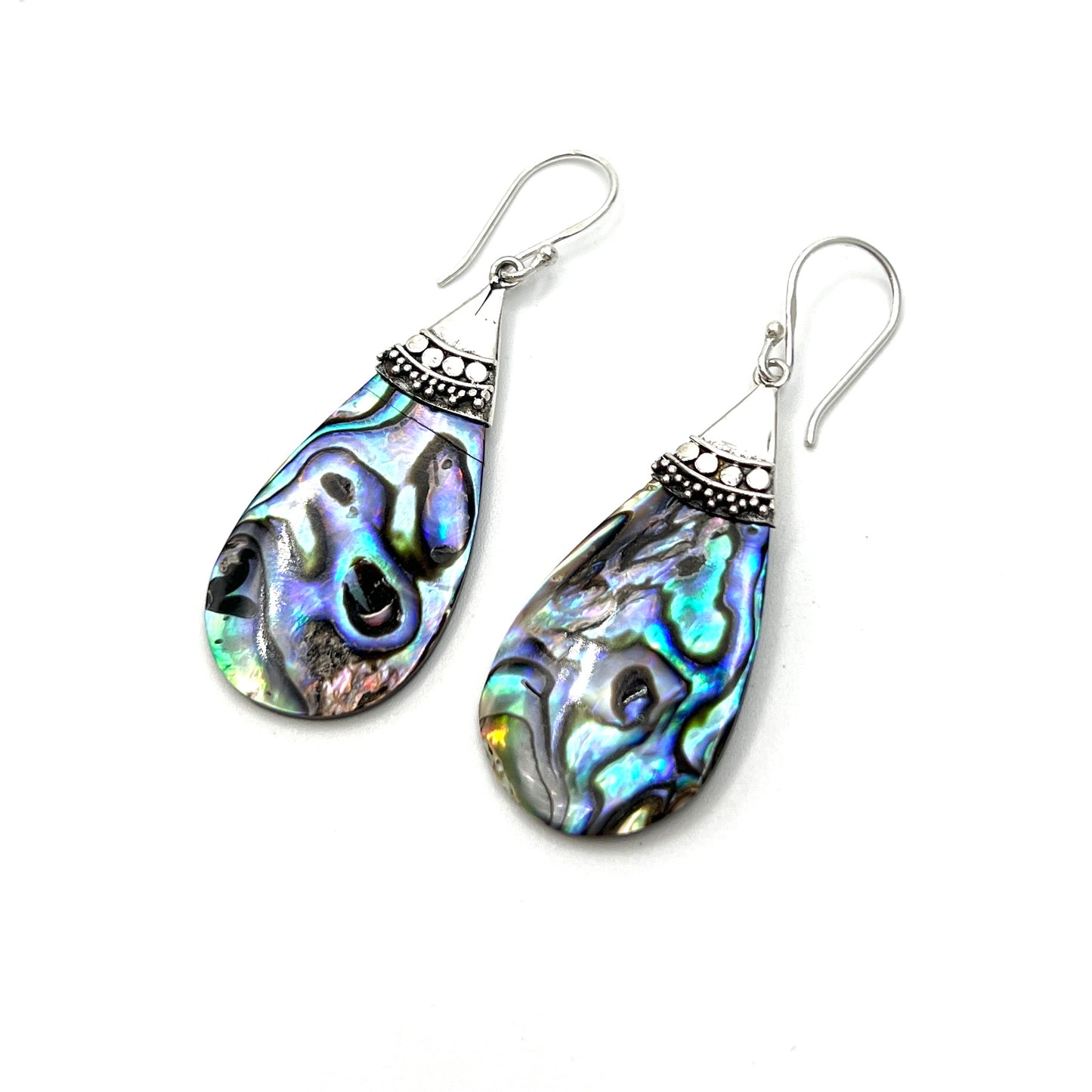 Sterling Silver Teardrop Filigree Abalone Earrings