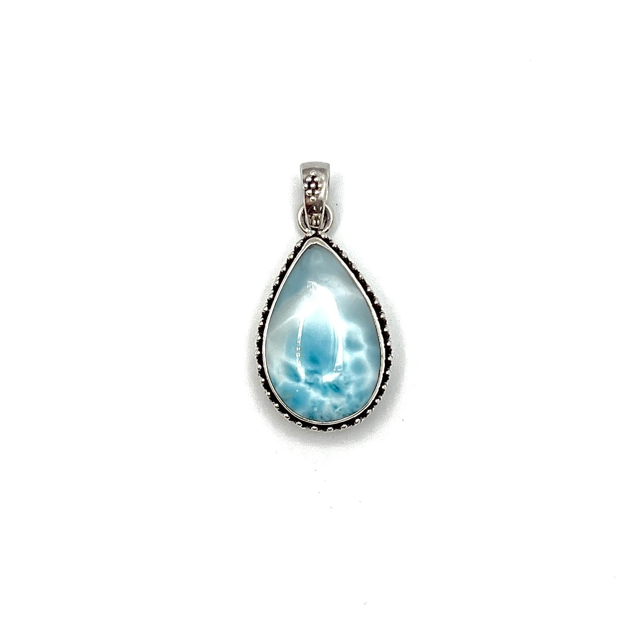 Sterling Silver Beaded Larimar Teardrop Pendants