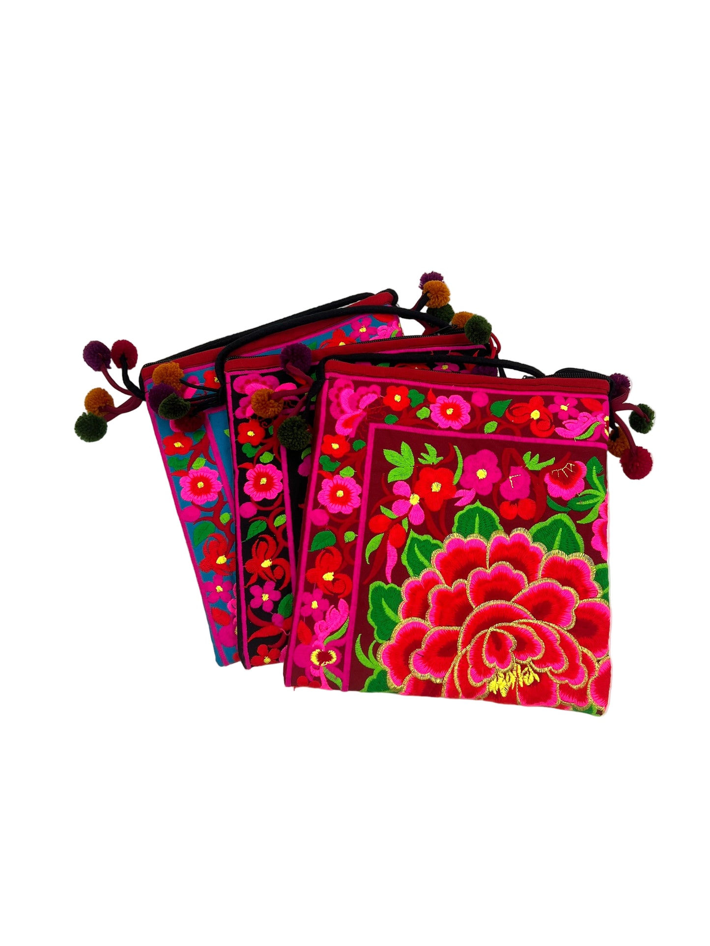 Embroidered Lotus Flower Crossbody Bag