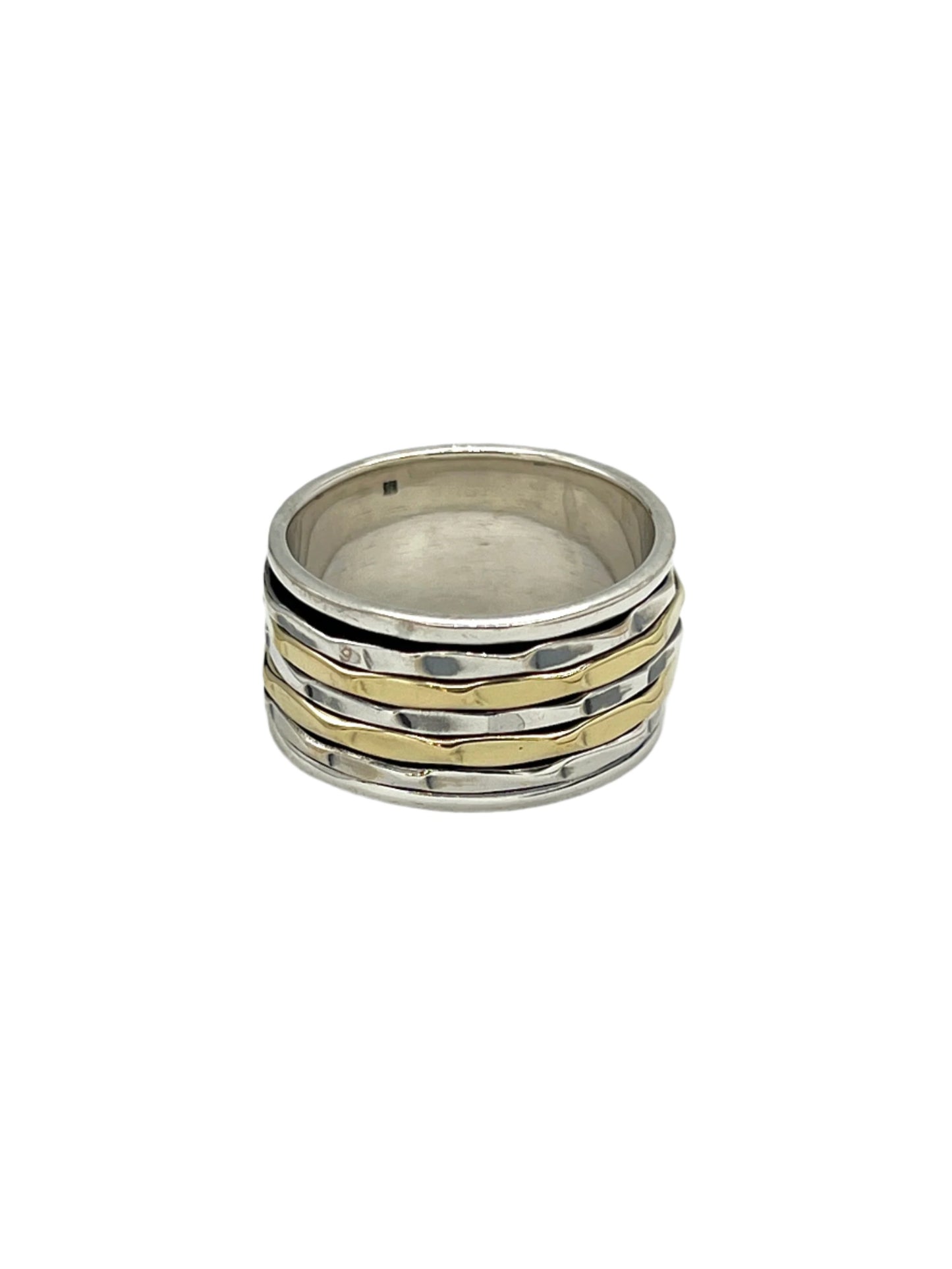 Sterling Silver Multi Metal Hammered Spinner Ring