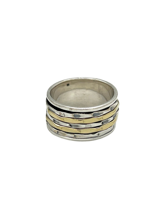 Sterling Silver Multi Metal Hammered Spinner Ring