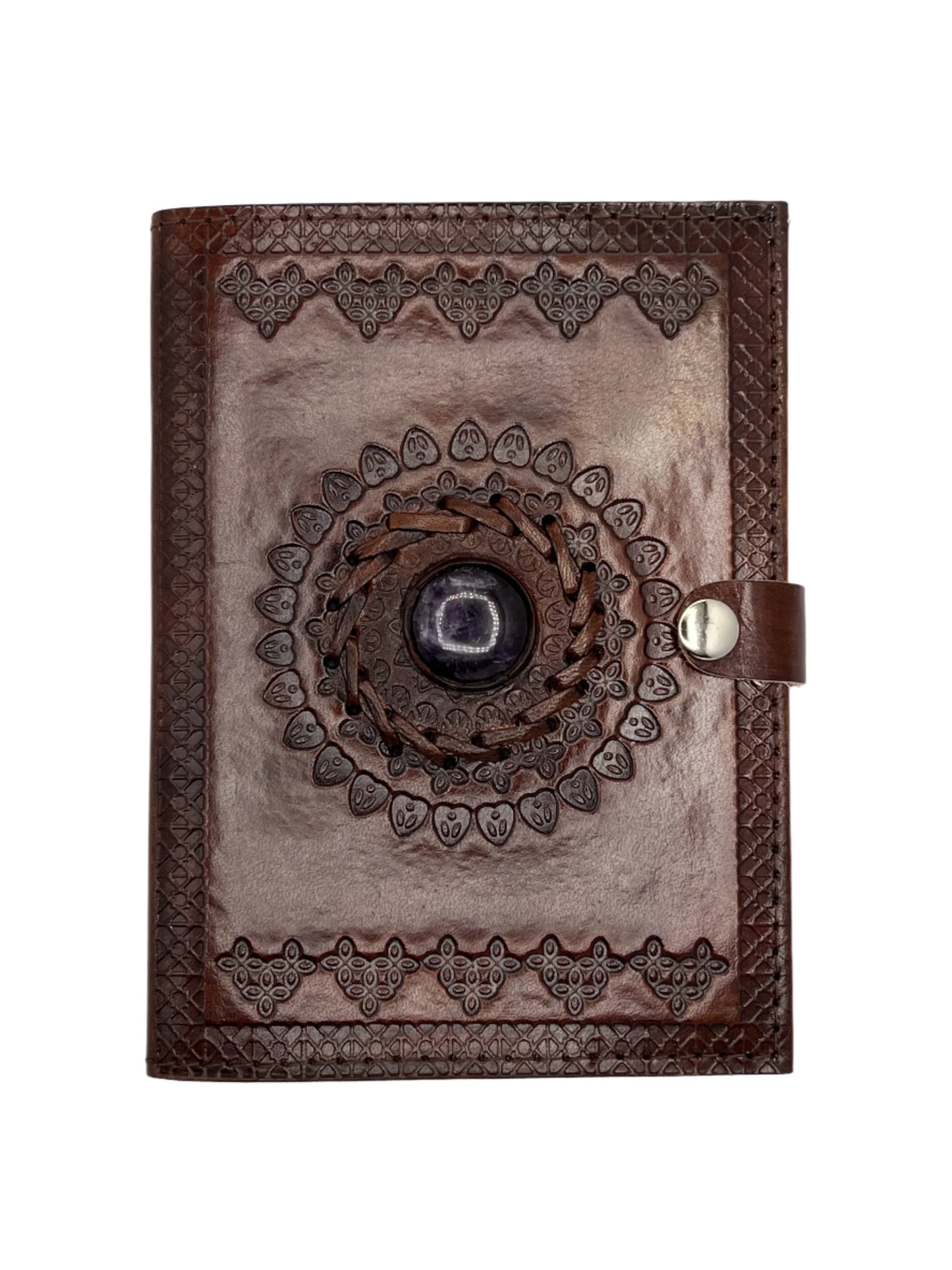 Camel Leather Gemstone Journal | Leaf Mandala | 7" x 5" x 1/2"