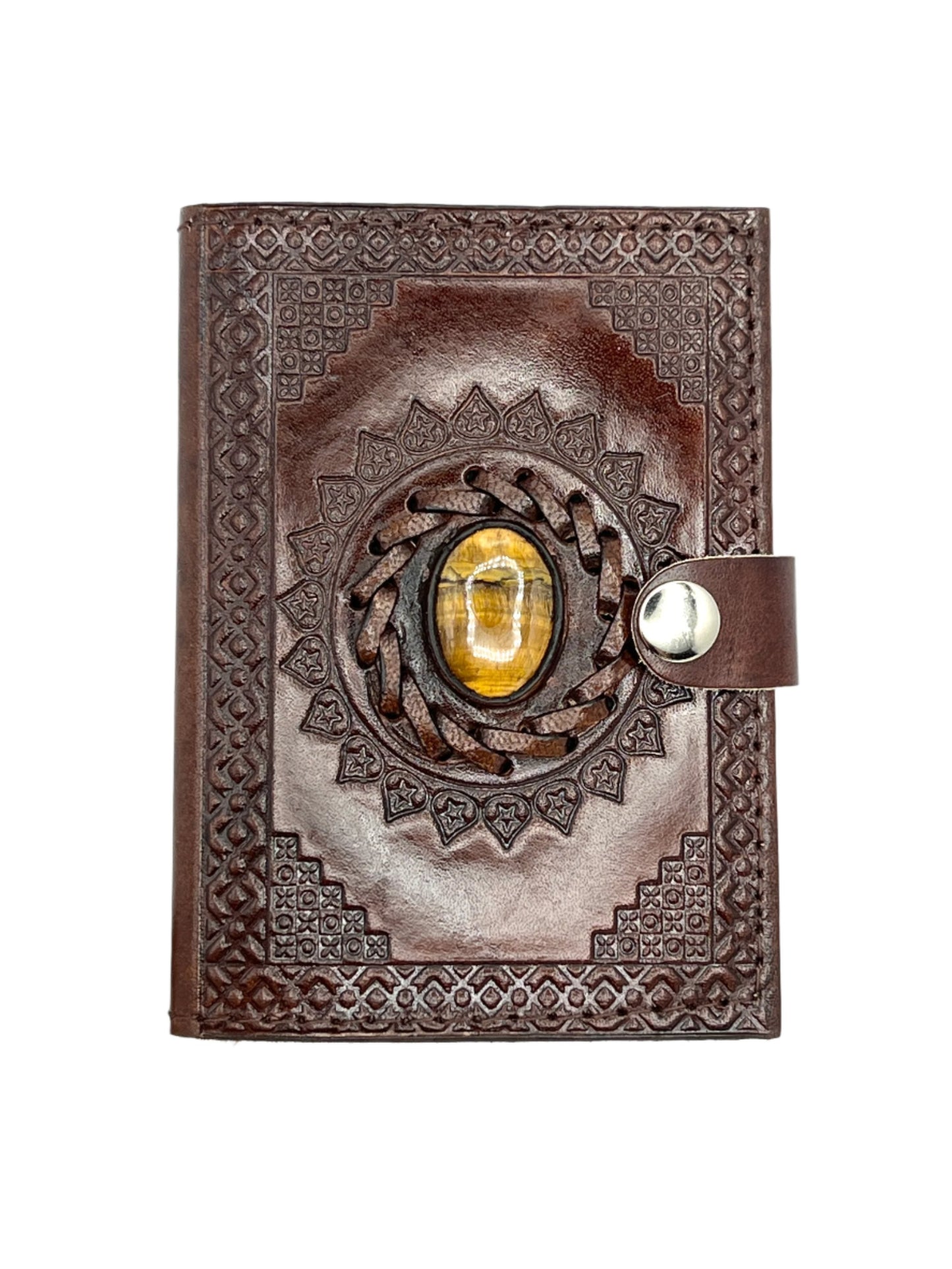 Camel Leather Gemstone Journal | Star Mandala | 5" x 3.5" x 1/2"