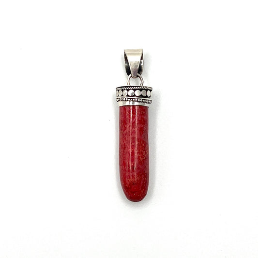 Sterling Silver Red Coral Drop Pendant
