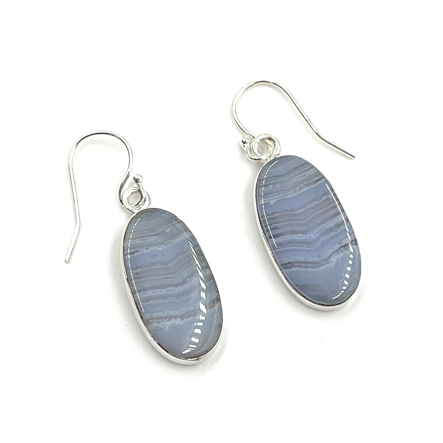 Oval Blue Lace Agate Earrings