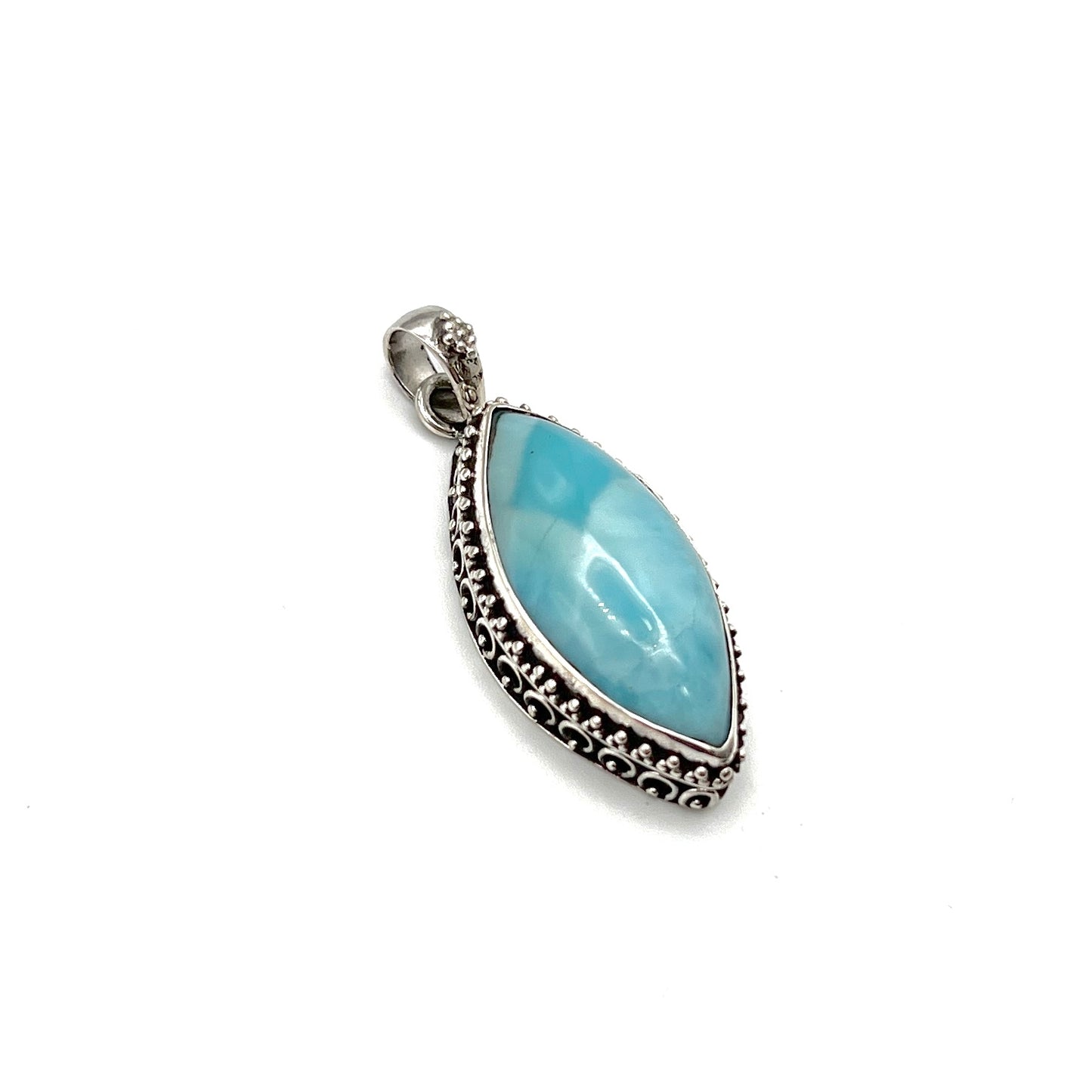 Sterling Silver Beaded Larimar Freeform Pendants