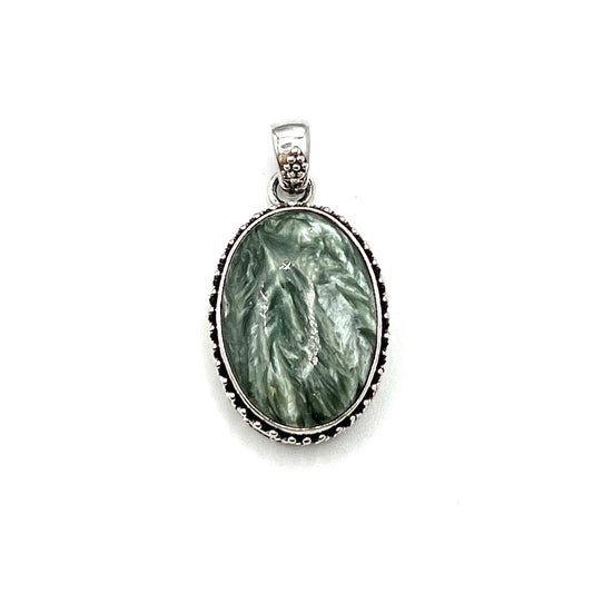 Sterling Silver Beaded Seraphinite Oval Pendants