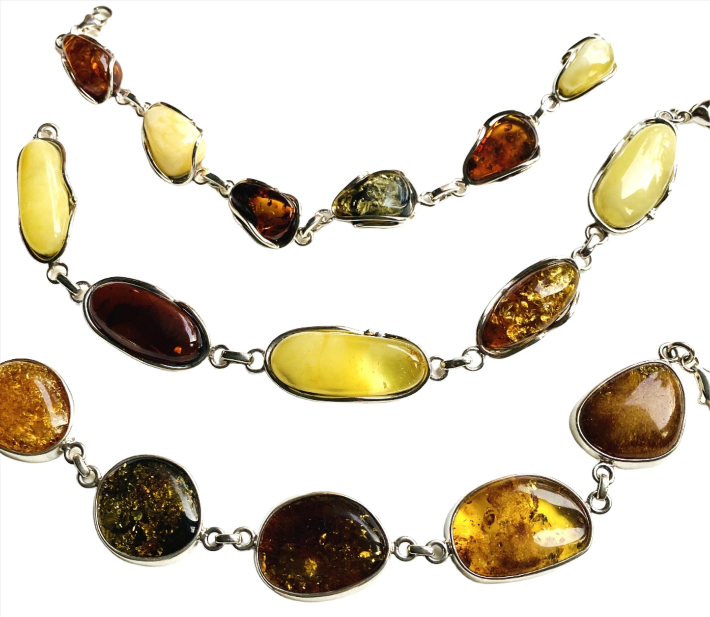 Sterling Silver Multi Color Amber Bracelets