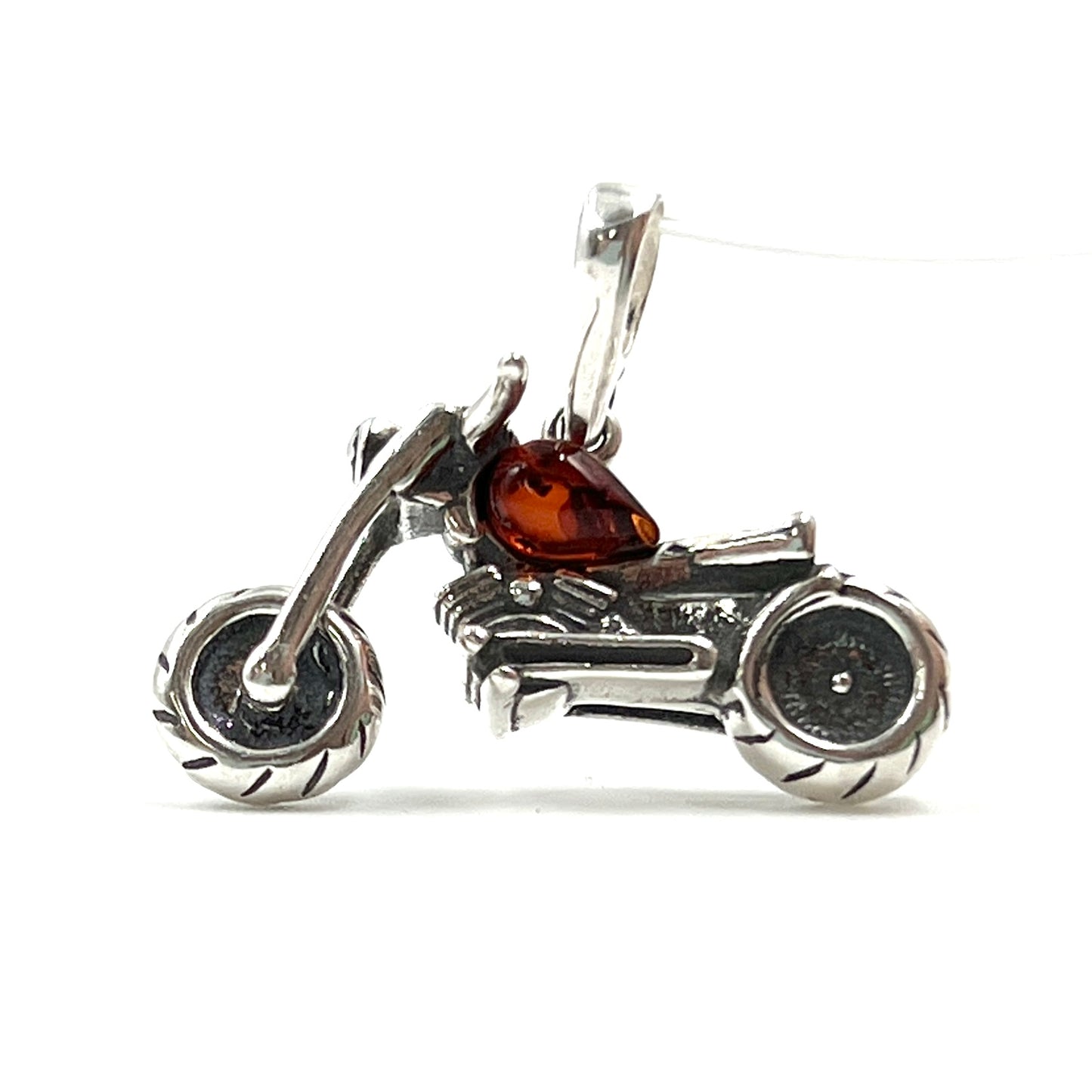 Sterling Silver Amber Motorcycle Pendants