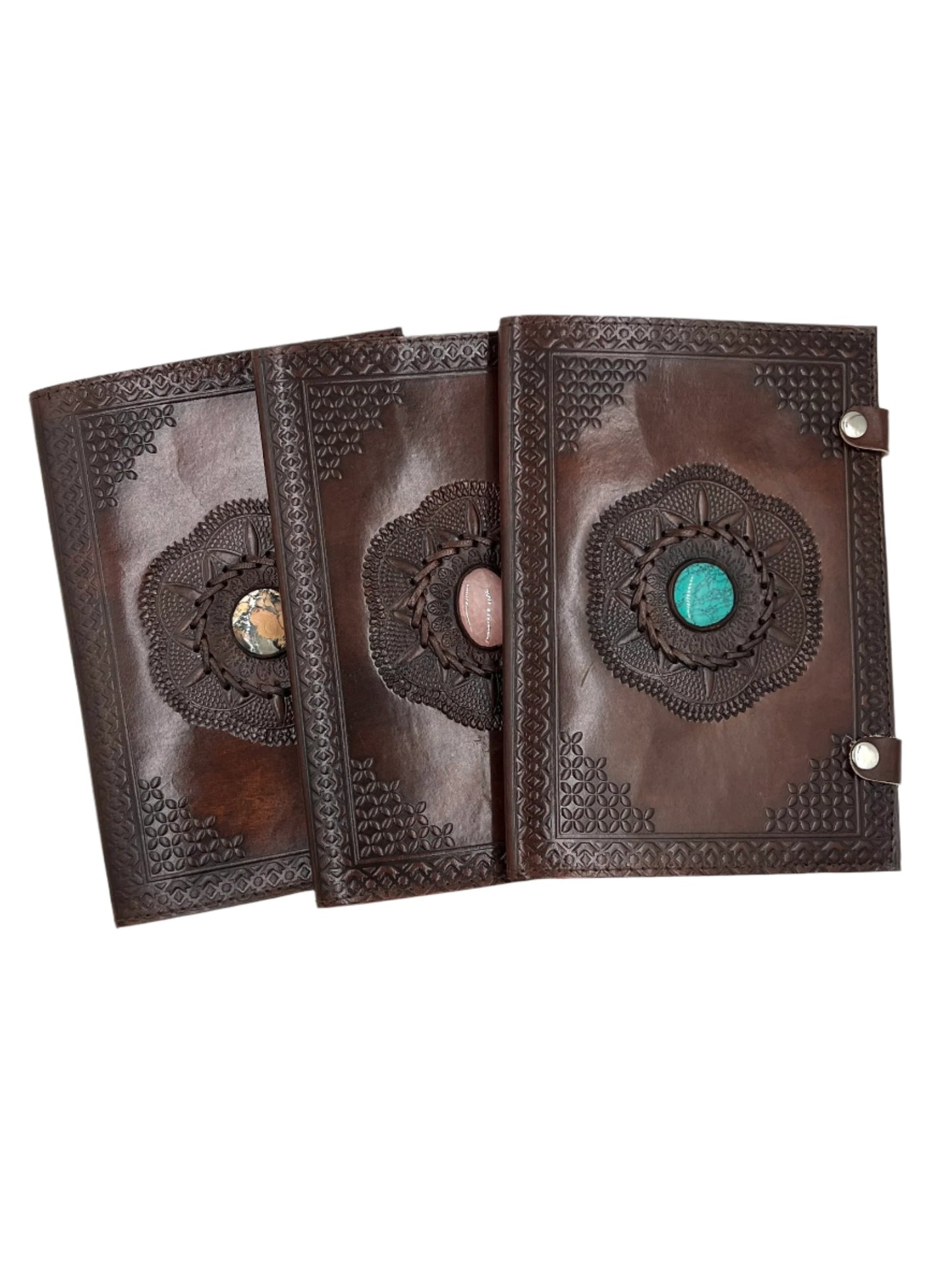 Camel Leather Gemstone Journal | Spiked Lotus | 10" x 7" x 1/2"