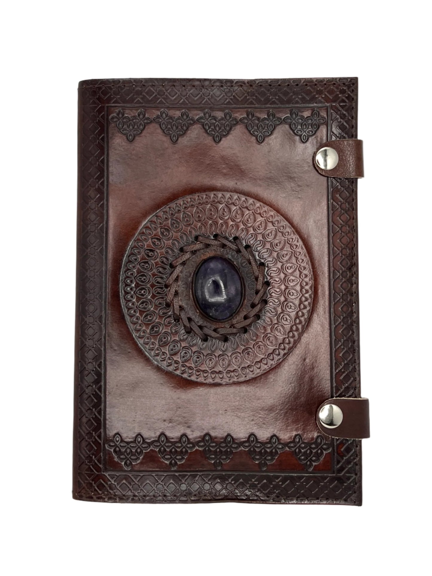 Camel Leather Gemstone Journal | Circle Mandala | 9" x 6" x 1/2"