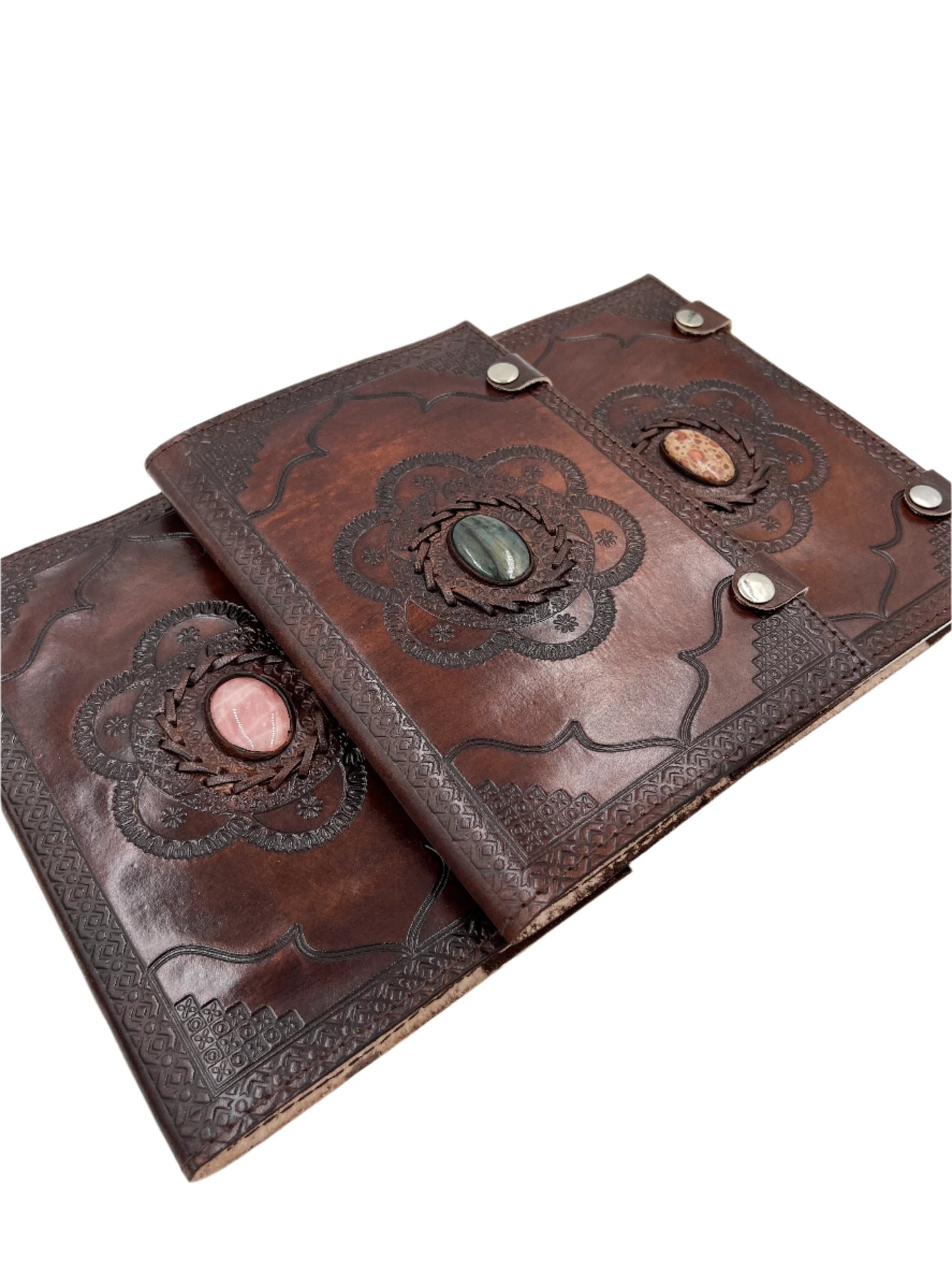 Camel Leather Gemstone Journal | Framed Flower | 9" x 6" x 1/2"