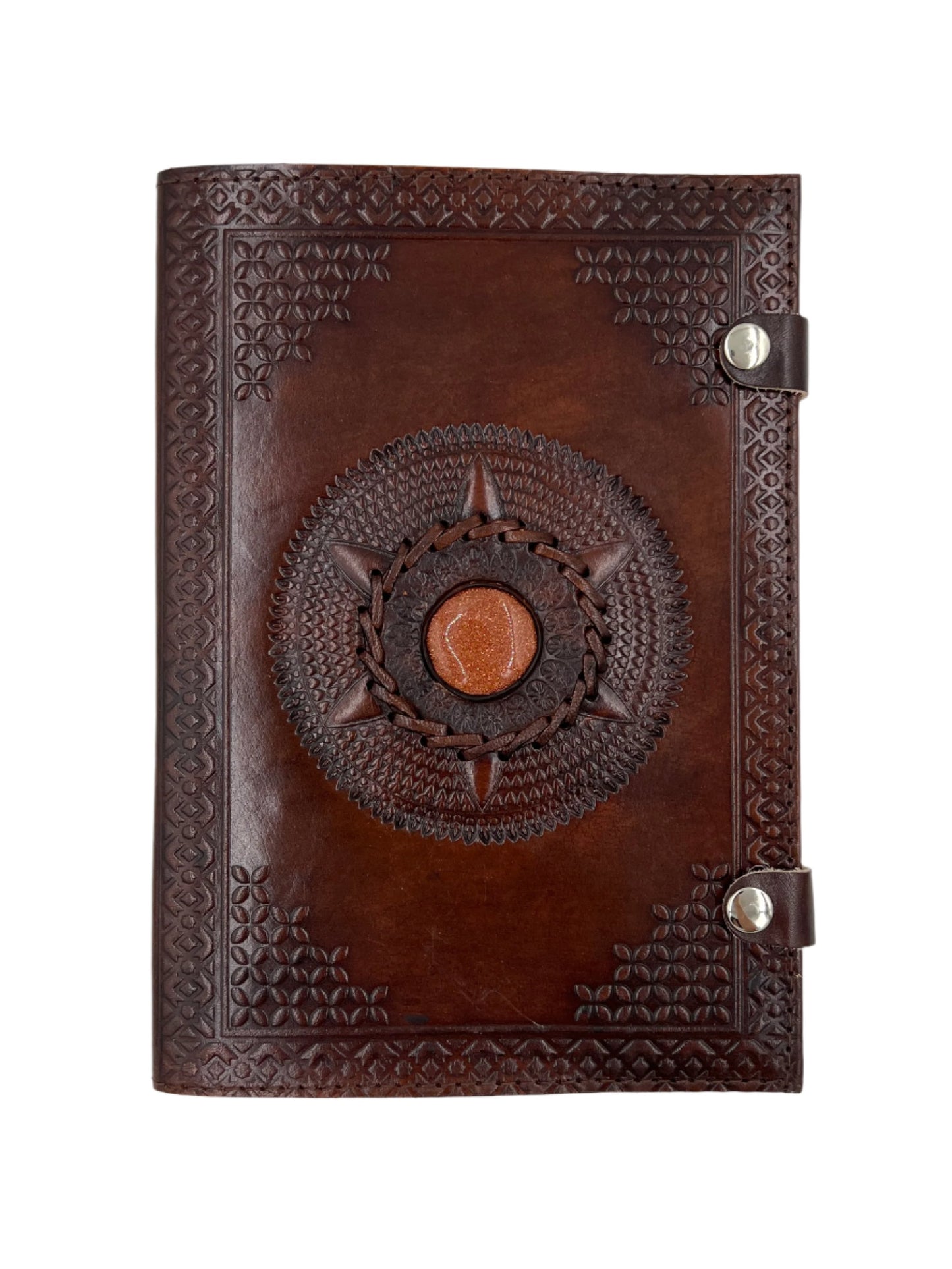 Camel Leather Gemstone Journal | Spiked Mandala | 10" x 7" x 1/2"