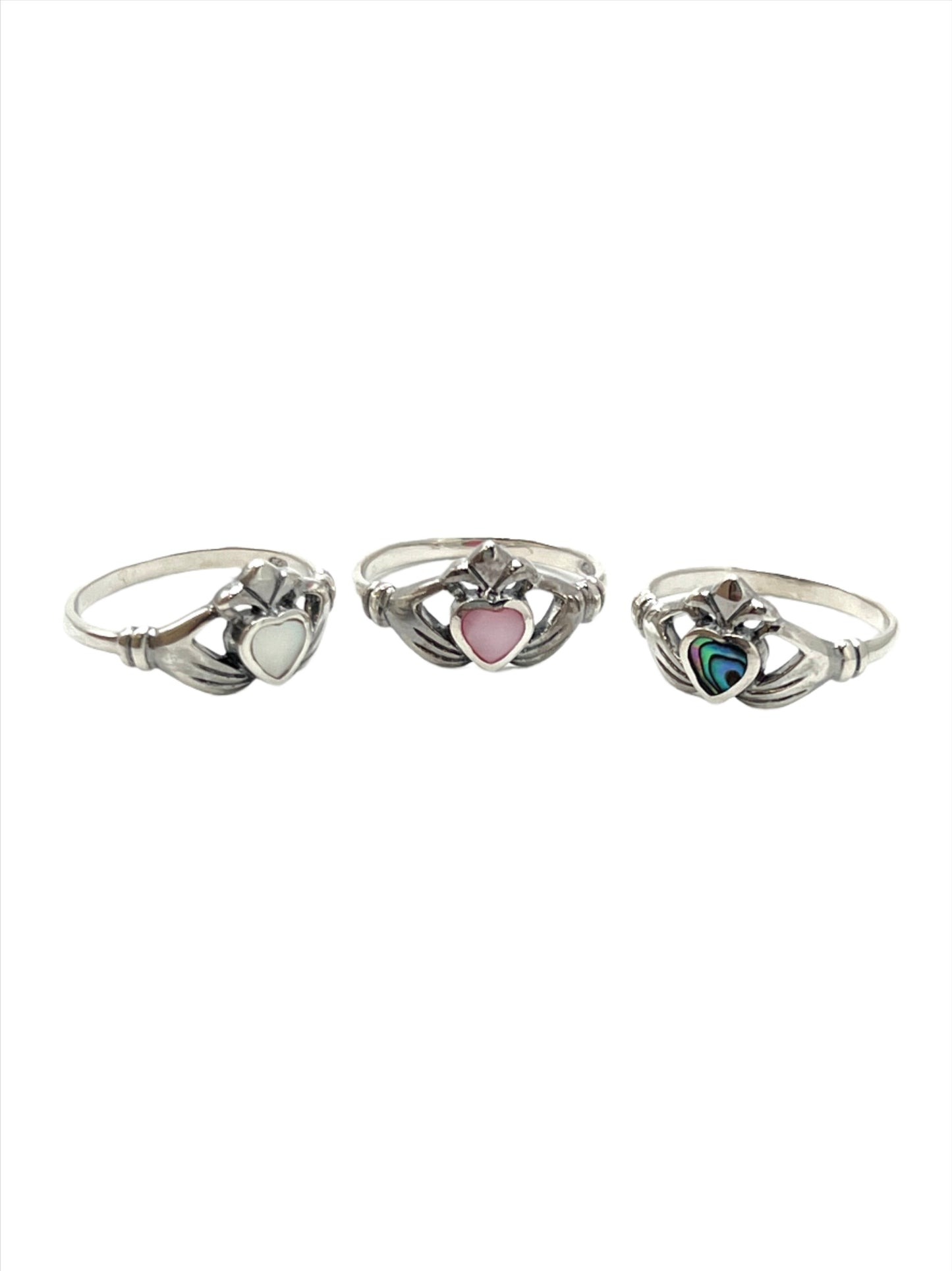 Sterling Silver Shell Claddagh Heart Rings